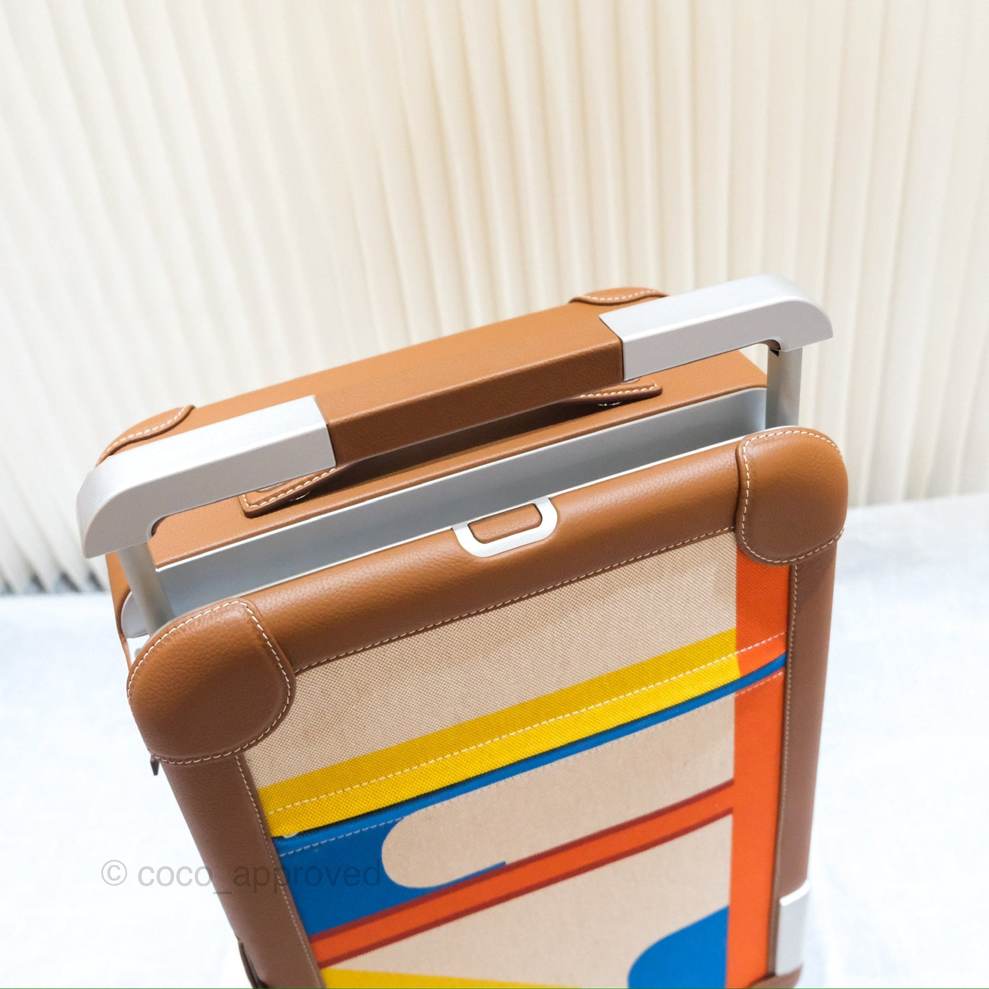 Hermès R.M.S Cabin 55 Suitcase in Ecru-Beige/ Fauve/ Orange Canvas Gold Clemence Palladium Hardware