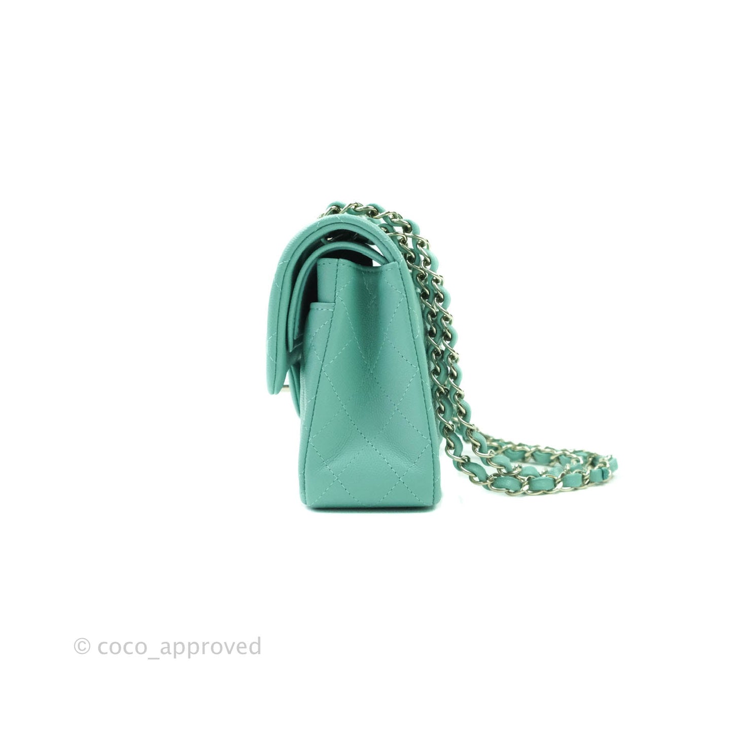 Chanel Classic Small S/M Flap Tiffany Blue Mint Caviar Gold Hardware 21S