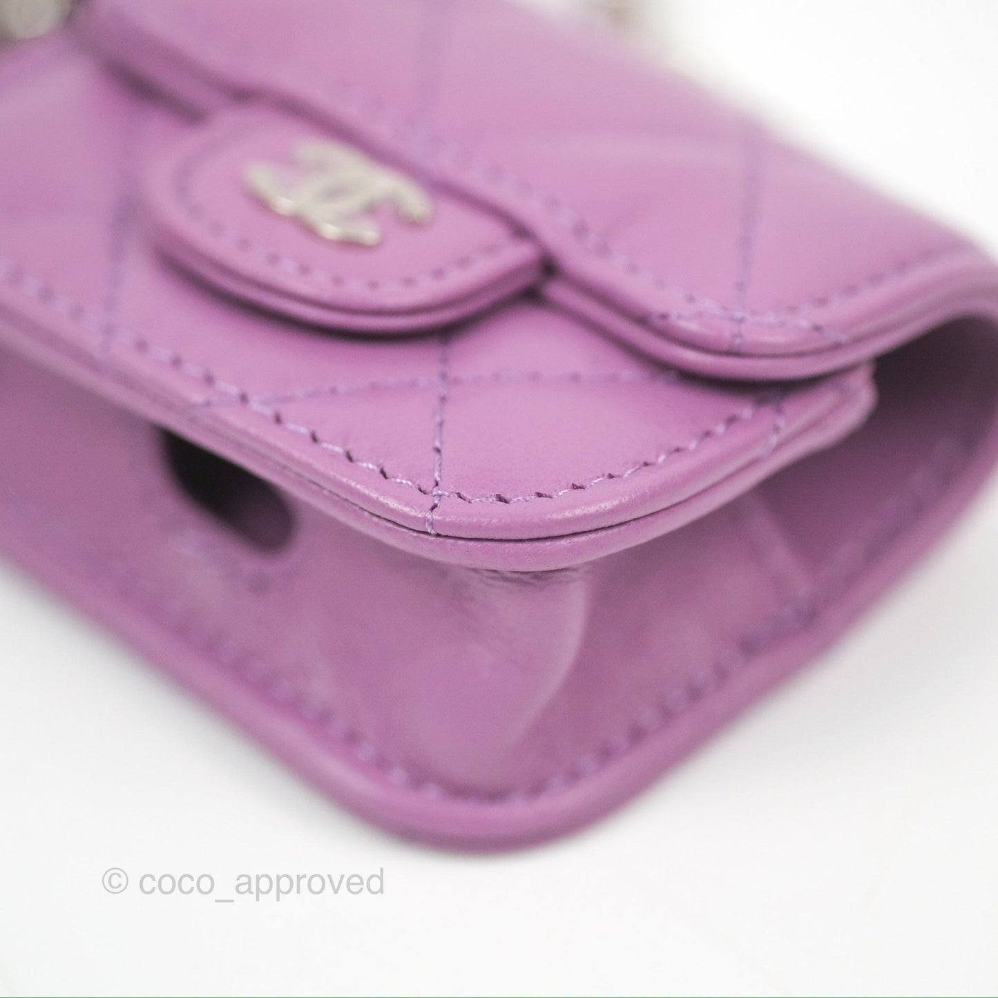 Chanel Quilted Airpods Pro Case with Removable Chain Purple Lambskin Silver Hardware