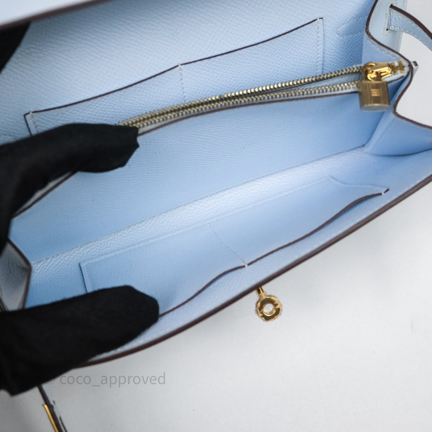 Hermes Kelly To Go Bleu Brume Epsom Gold Hardware