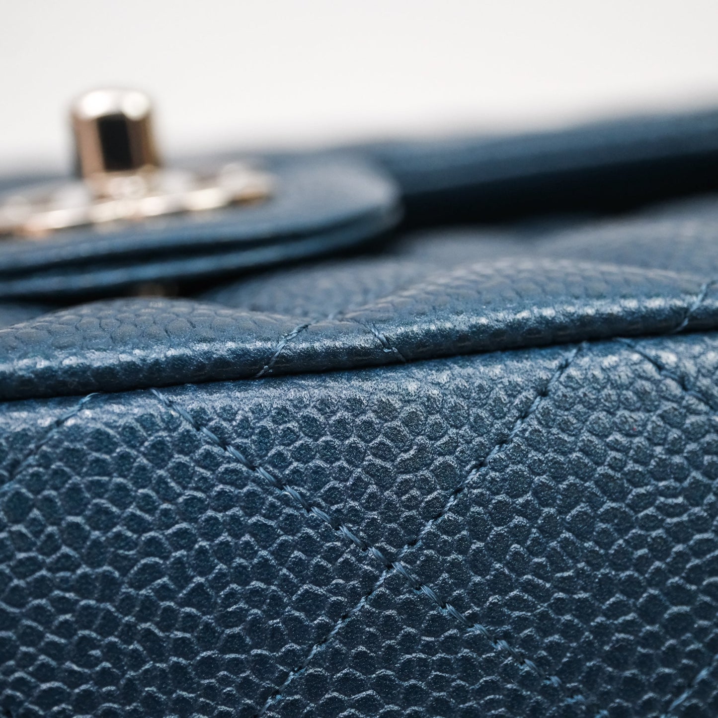 Chanel Classic Medium Flap Quilted Iridescent Teal Caviar Silver Hardware
