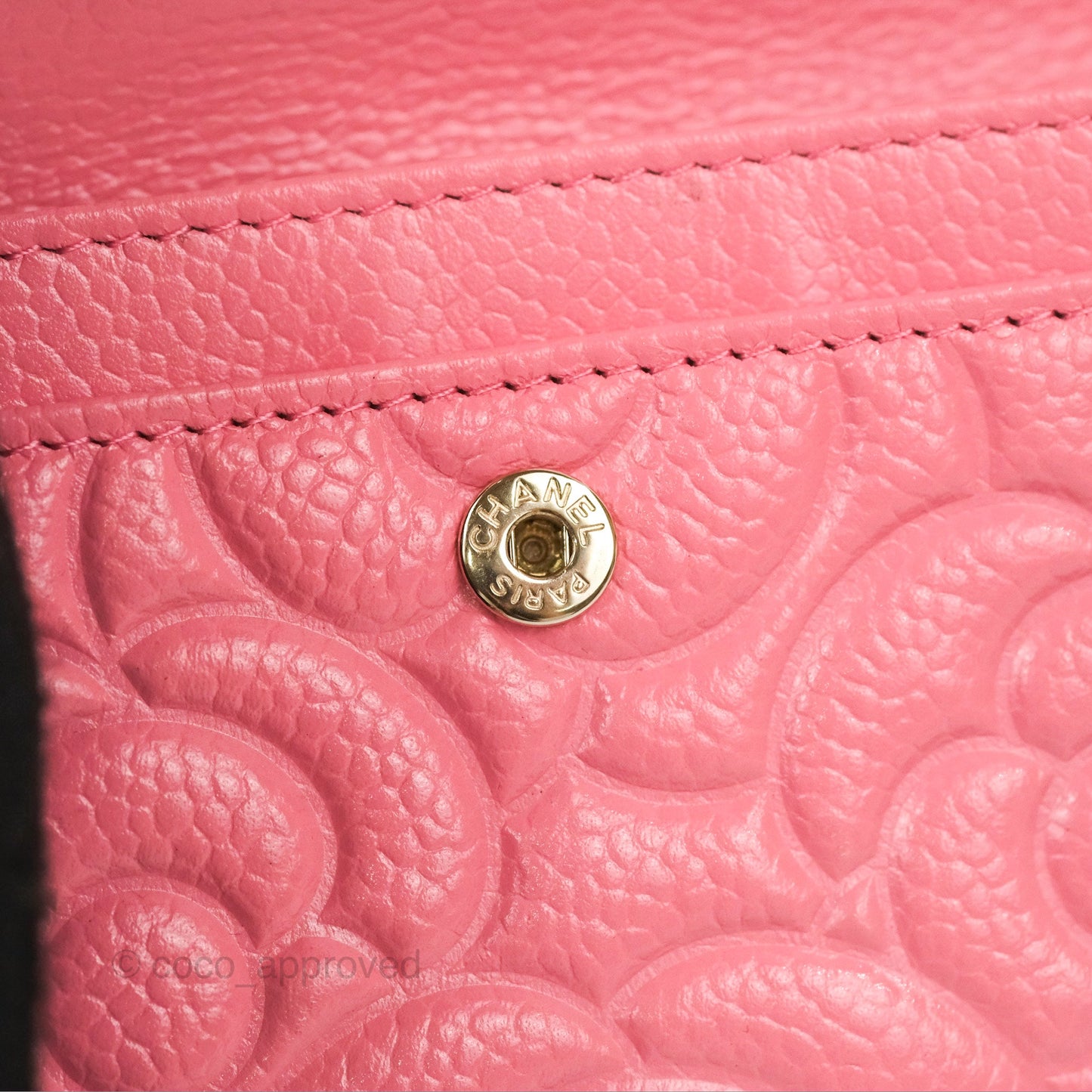 Chanel Camellia Card Holder Pink Caviar Gold Hardware