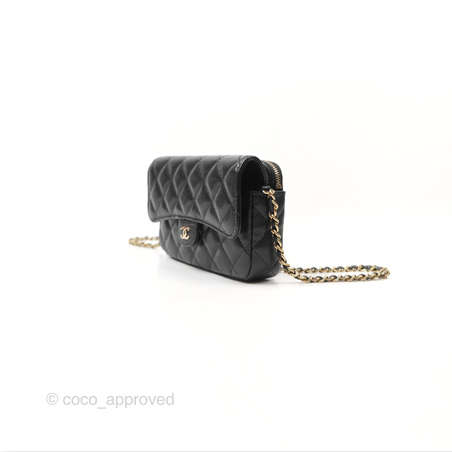 Chanel Classic Flap Phone Holder With Chain Black Caviar Gold Hardware 22A