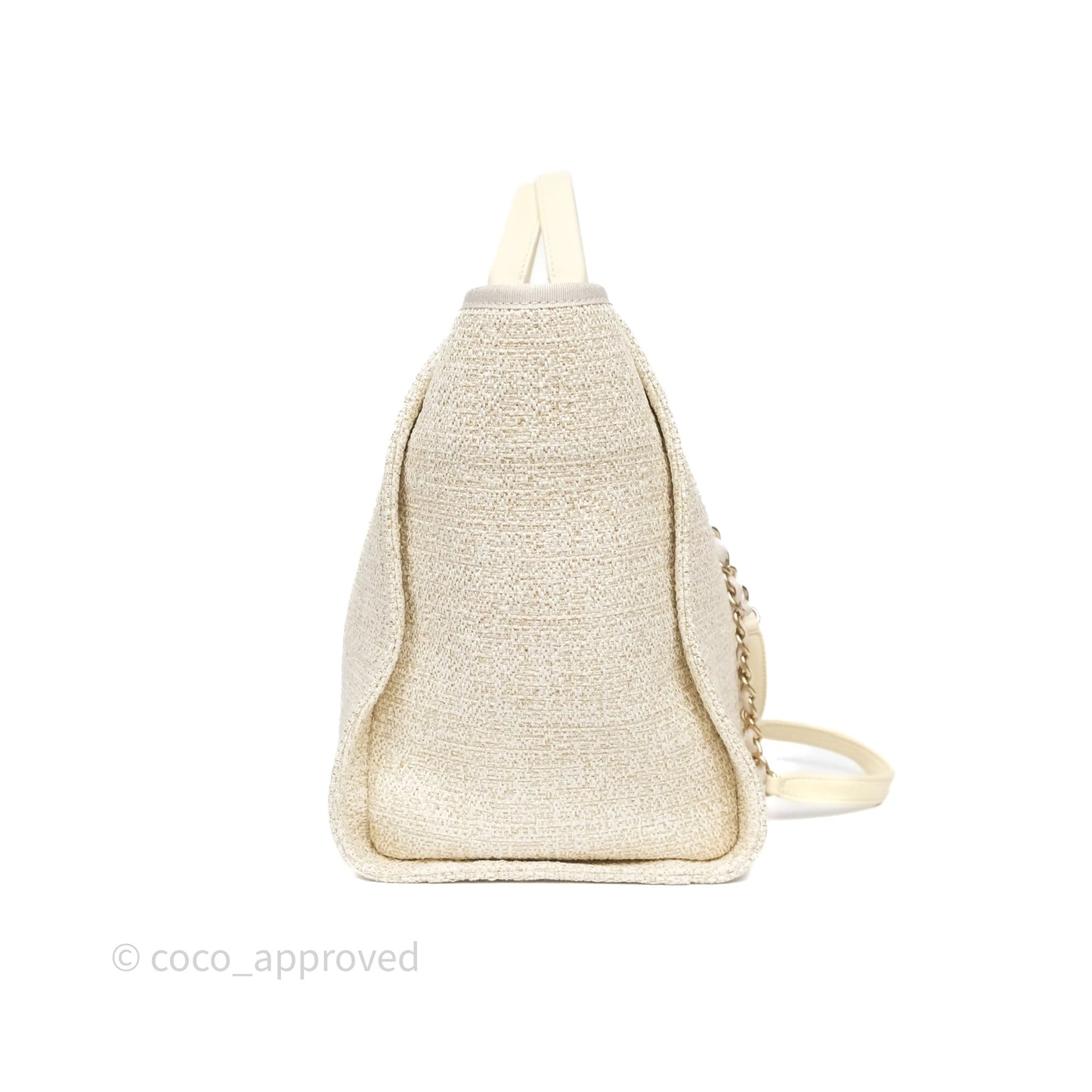 Chanel Large Deauville Ivory/Gold Canvas Gold Hardware