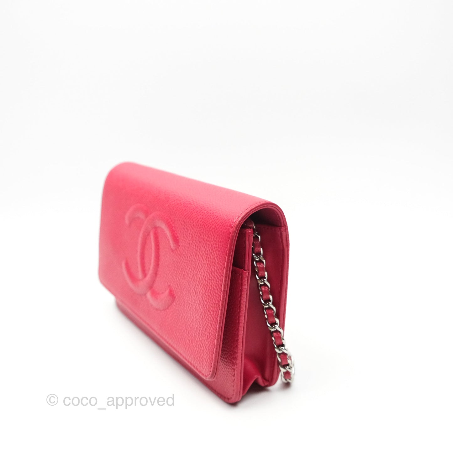 Chanel CC Wallet On Chain WOC Dark Pink Caviar Silver Hardware