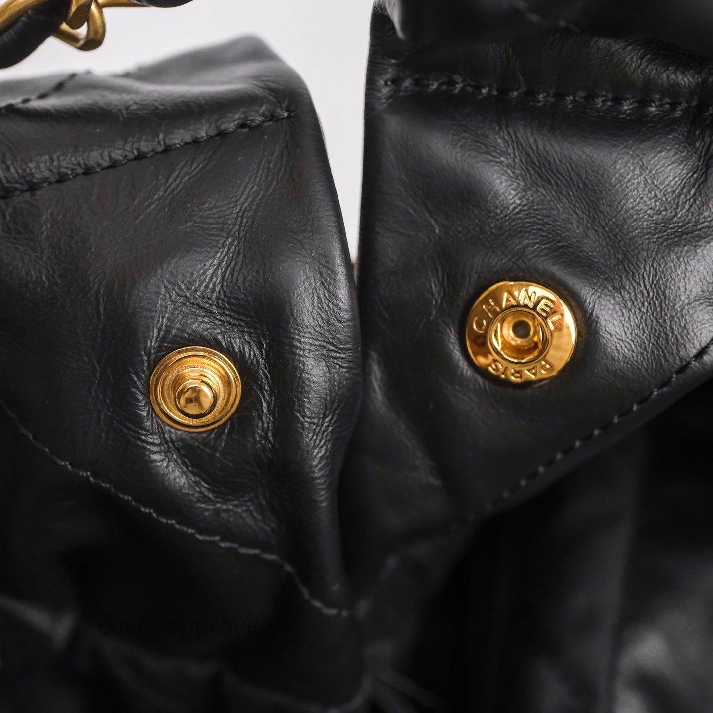 Chanel 22 Medium Black Crumpled Calfskin Aged Gold Hardware