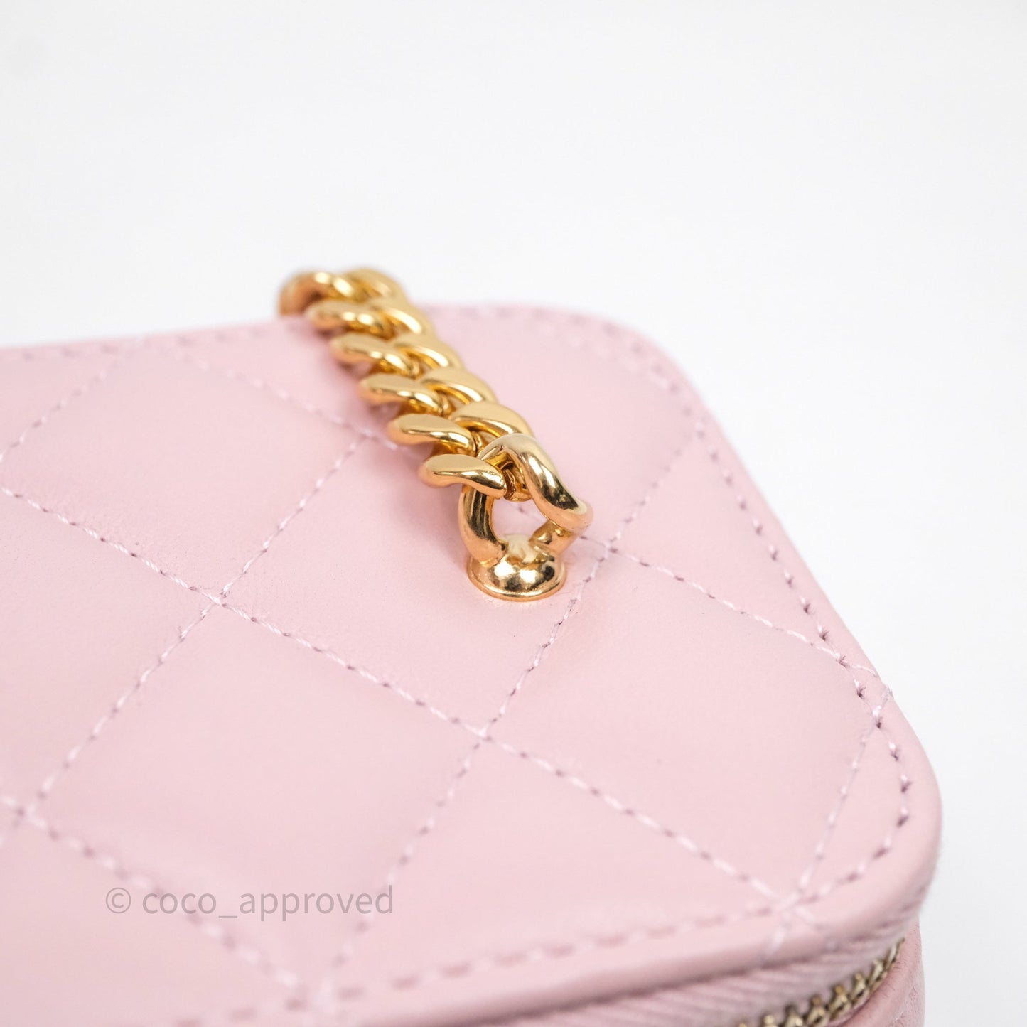 Chanel Vanity with Multicolor Resin Chain Pink Lambskin Aged Gold Hardware