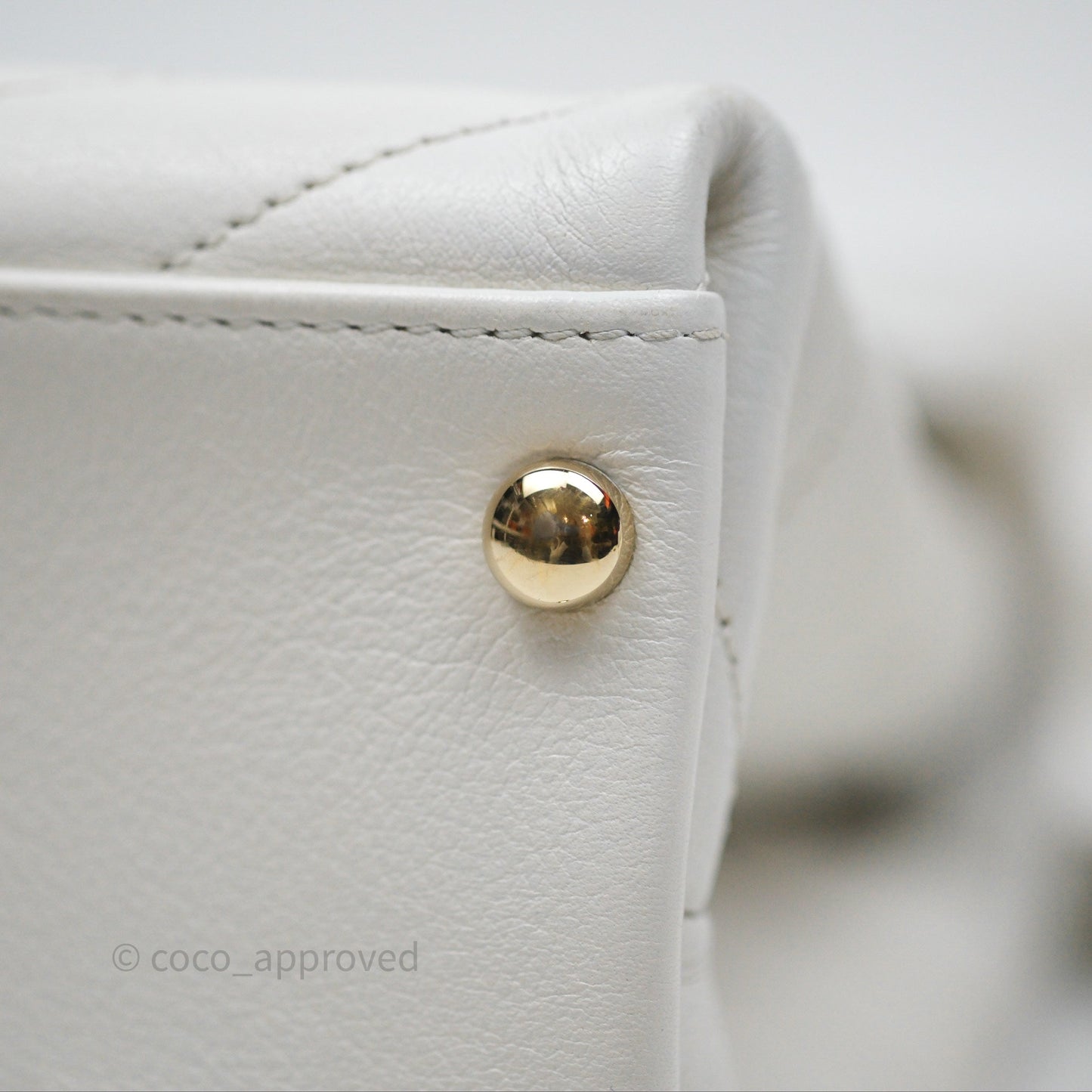 Chanel Small Chevron Chic Top Handle Flap White Calfskin Gold Hardware