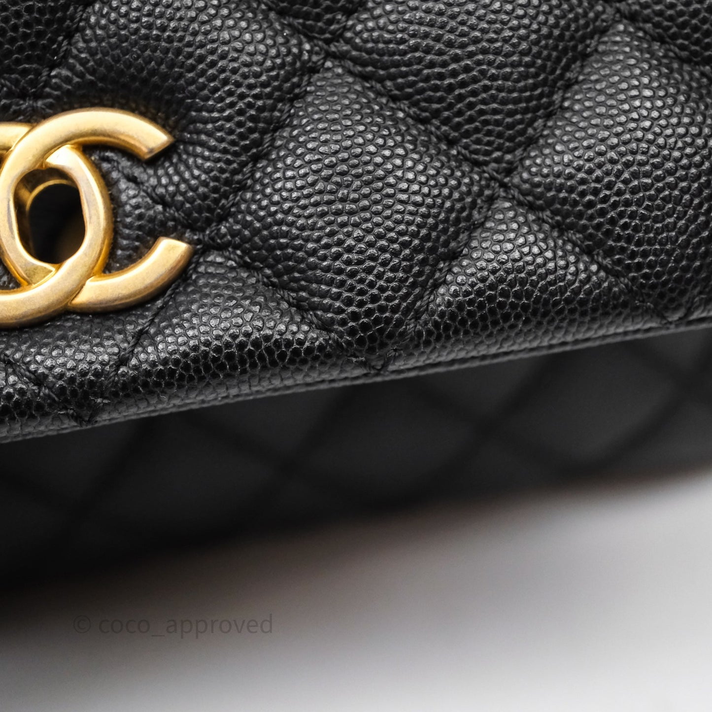 Chanel Small Quilted Coco Handle Black Caviar Aged Gold Hardware