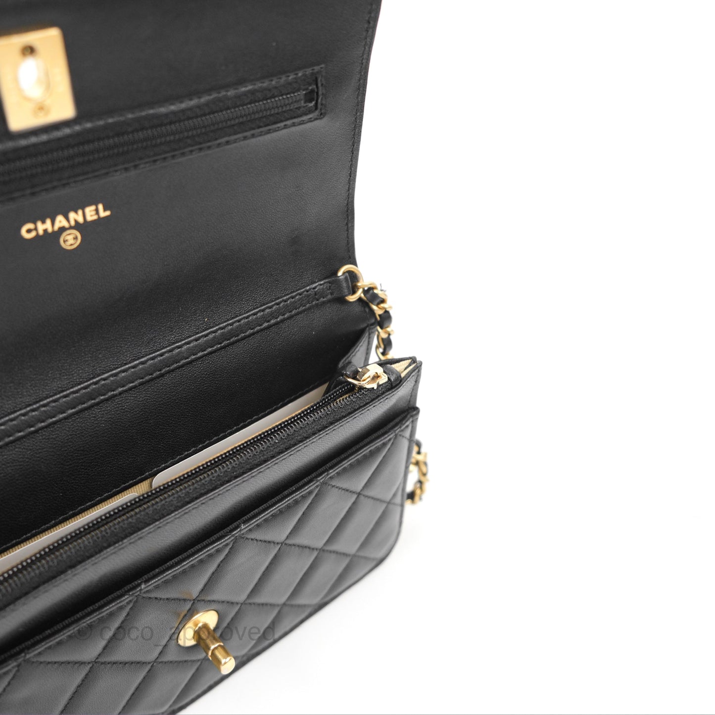 Chanel Quilted Pearl Crush Wallet on Chain WOC Black Lambskin Aged Gold Hardware