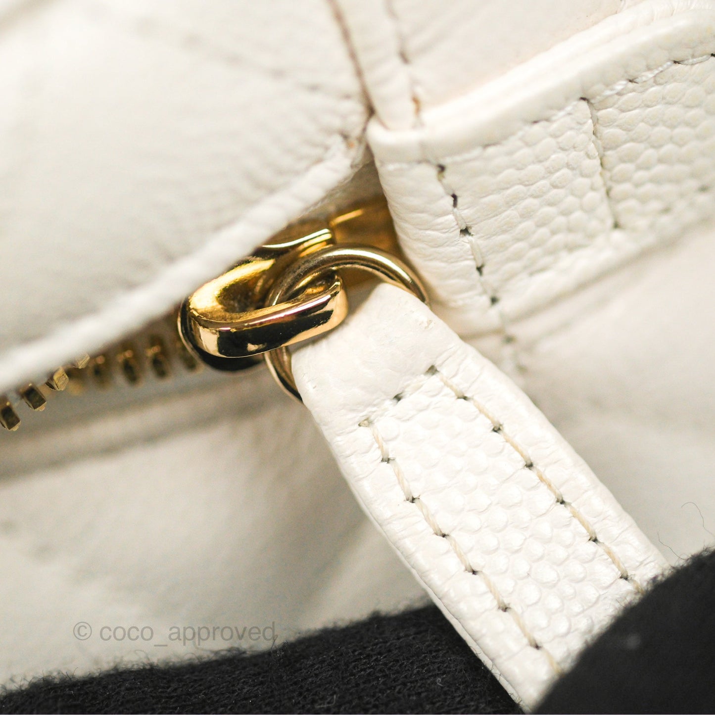 Chanel Quilted Top Handle Vanity Case White Caviar Gold Hardware