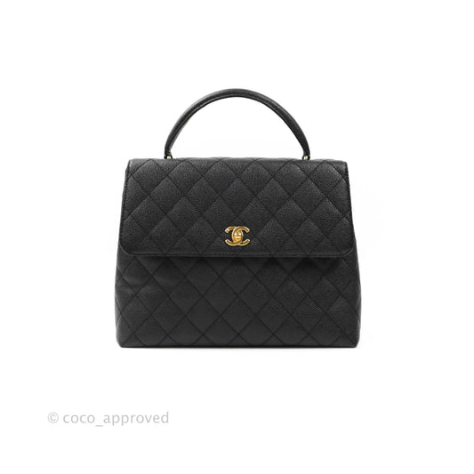 Chanel Kelly Quilted Flap Tote Black Caviar 24K Gold Hardware