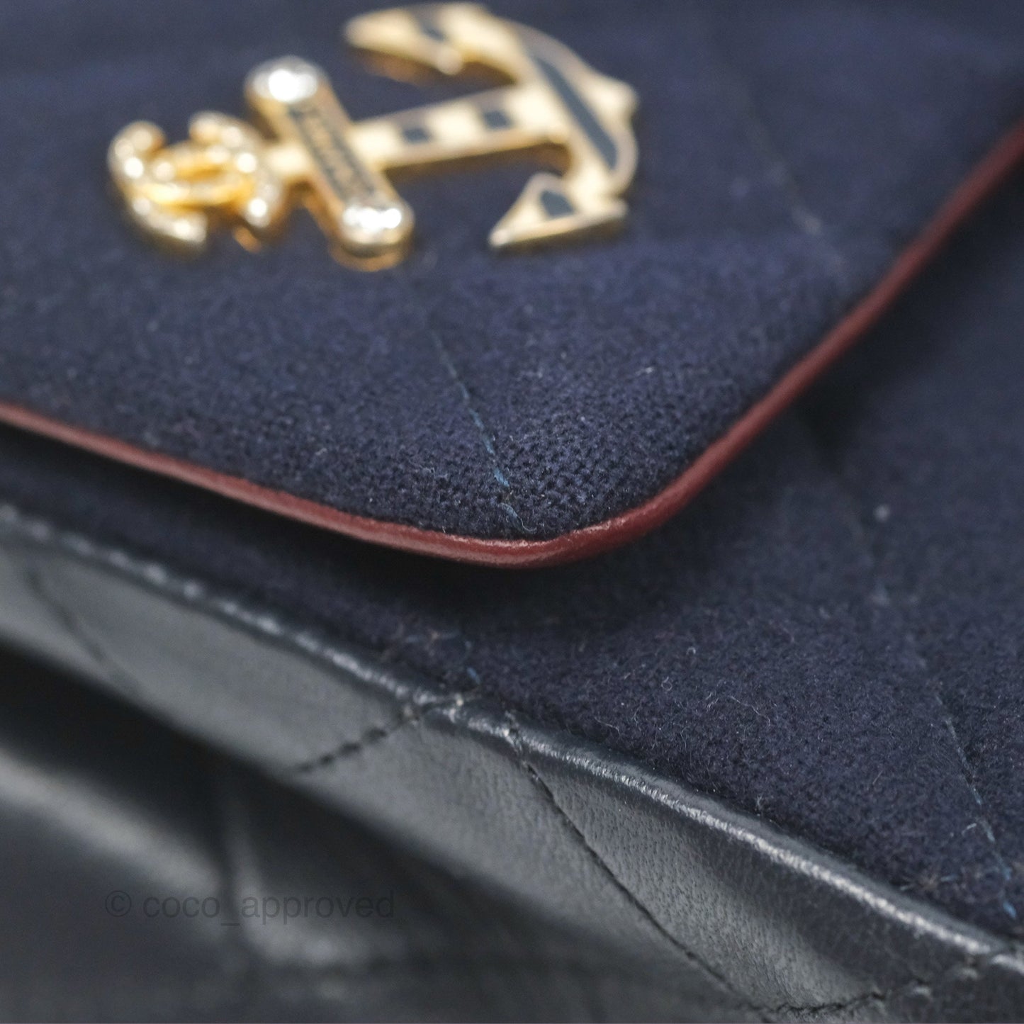 Chanel Mini Charms Rectangular Flap Navy Wool Aged Gold Hardware 18C