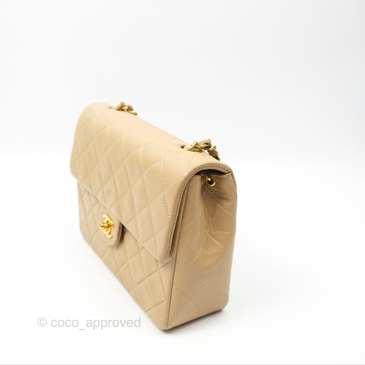 Chanel Vintage Square Flap Bag Beige Lambskin 24K Gold Hardware