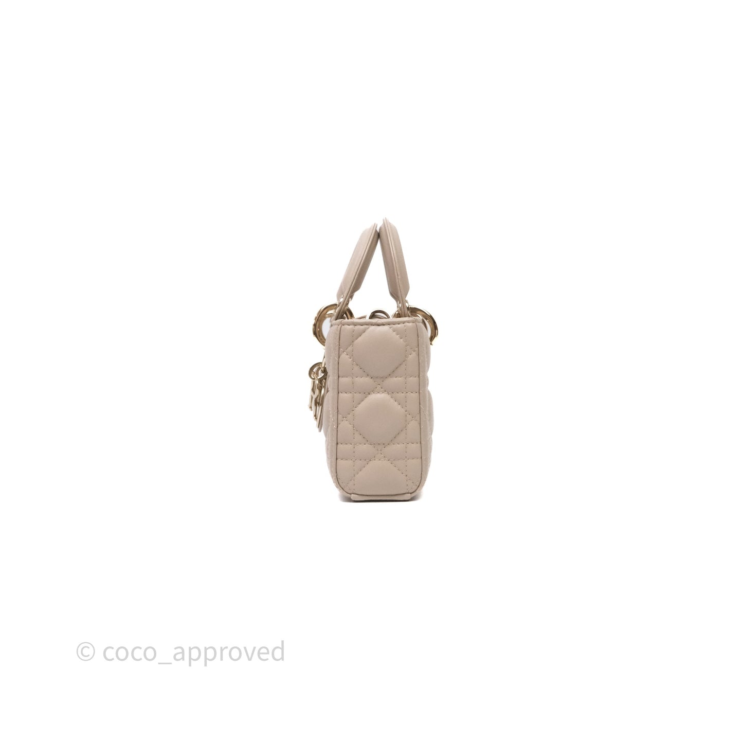Christian Dior Small Lady D-Joy Powder Beige Cannage Lambskin Gold Hardware