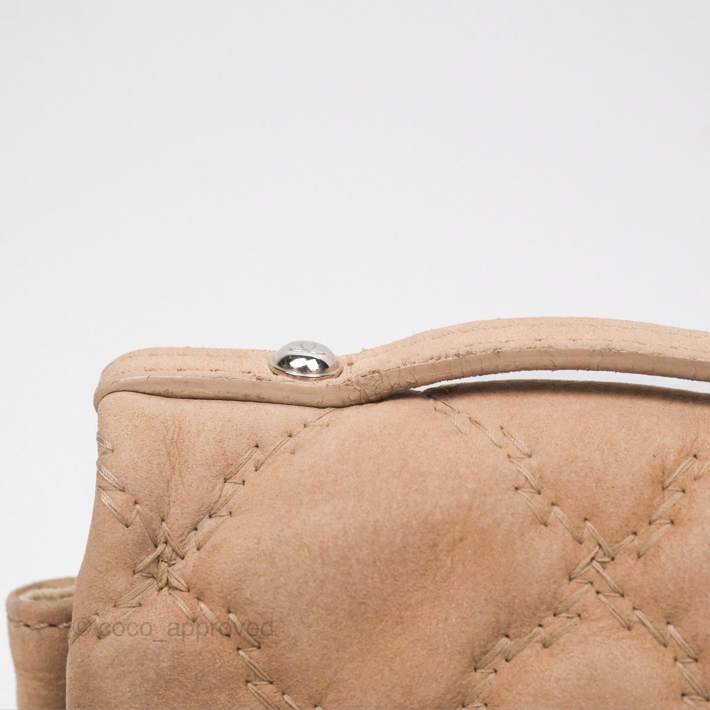 Chanel Double Stitch Hamptons Clutch With Chain Beige Washed Calfskin