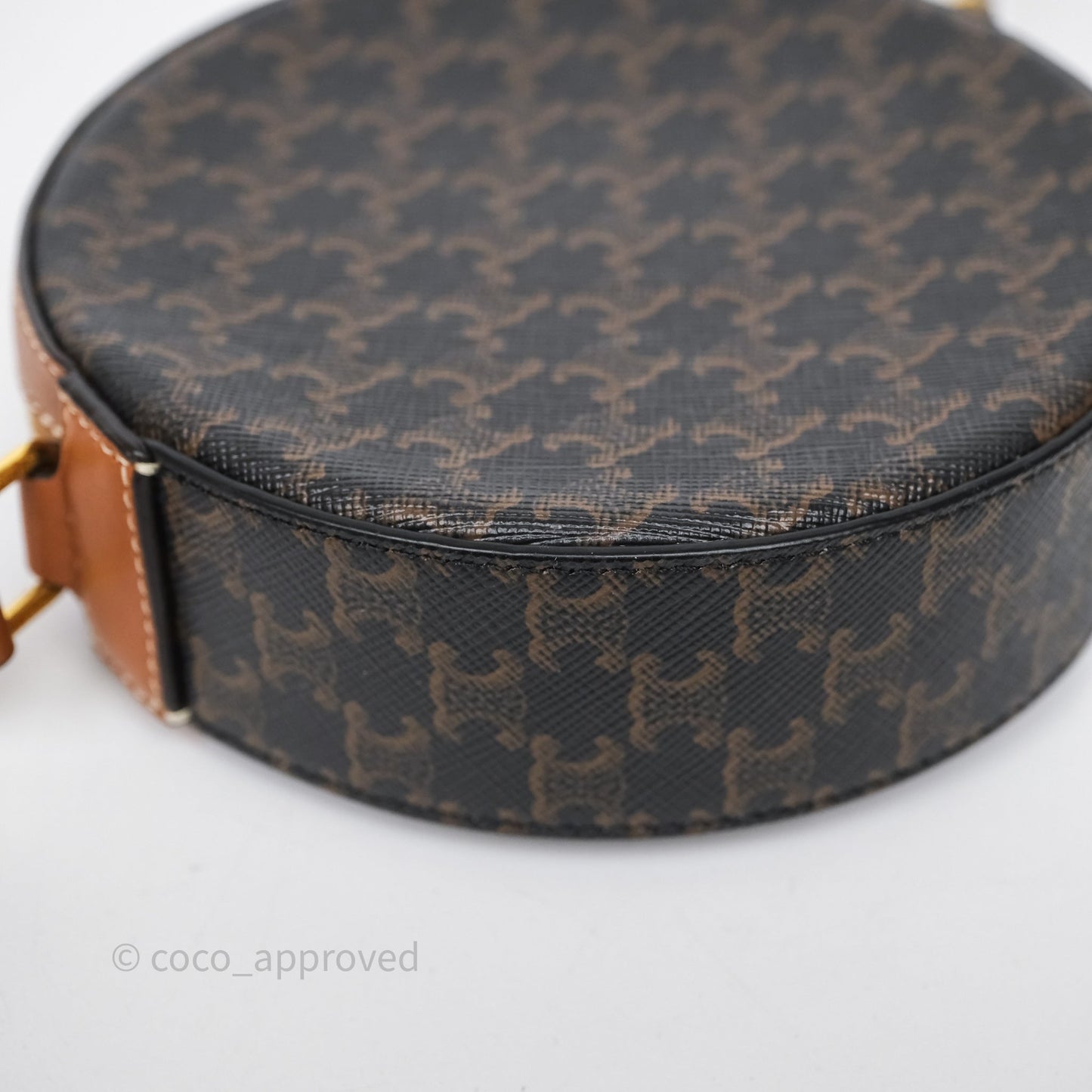 Celine Round Purse on Strap Triomphe Canvas Tan