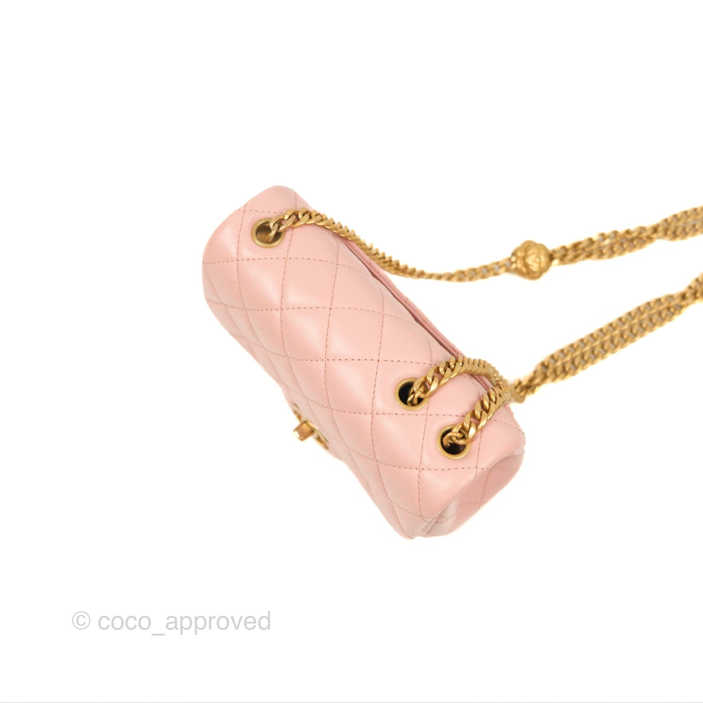 Chanel Quilted Mini Square Flap with Camellia Adjustable Chain Pink Clair Lambskin 23S