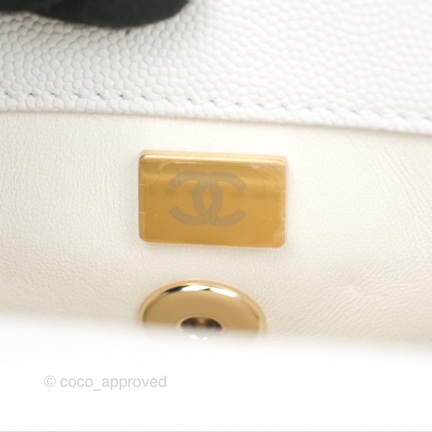 Chanel Small Quilted Coco Handle White Caviar Gold Hardware