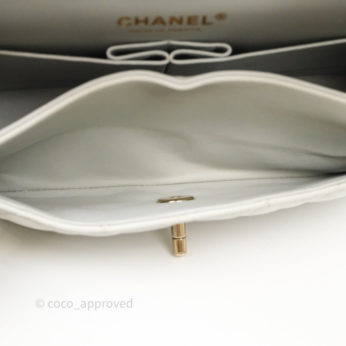 Chanel Small Classic Flap Quilted Grey Lambskin Gold Hardware