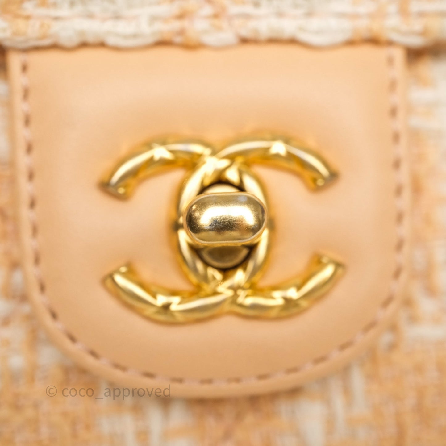Chanel Vanity Case with Top Handle Orange Apricot Tweed Aged Gold Hardware
