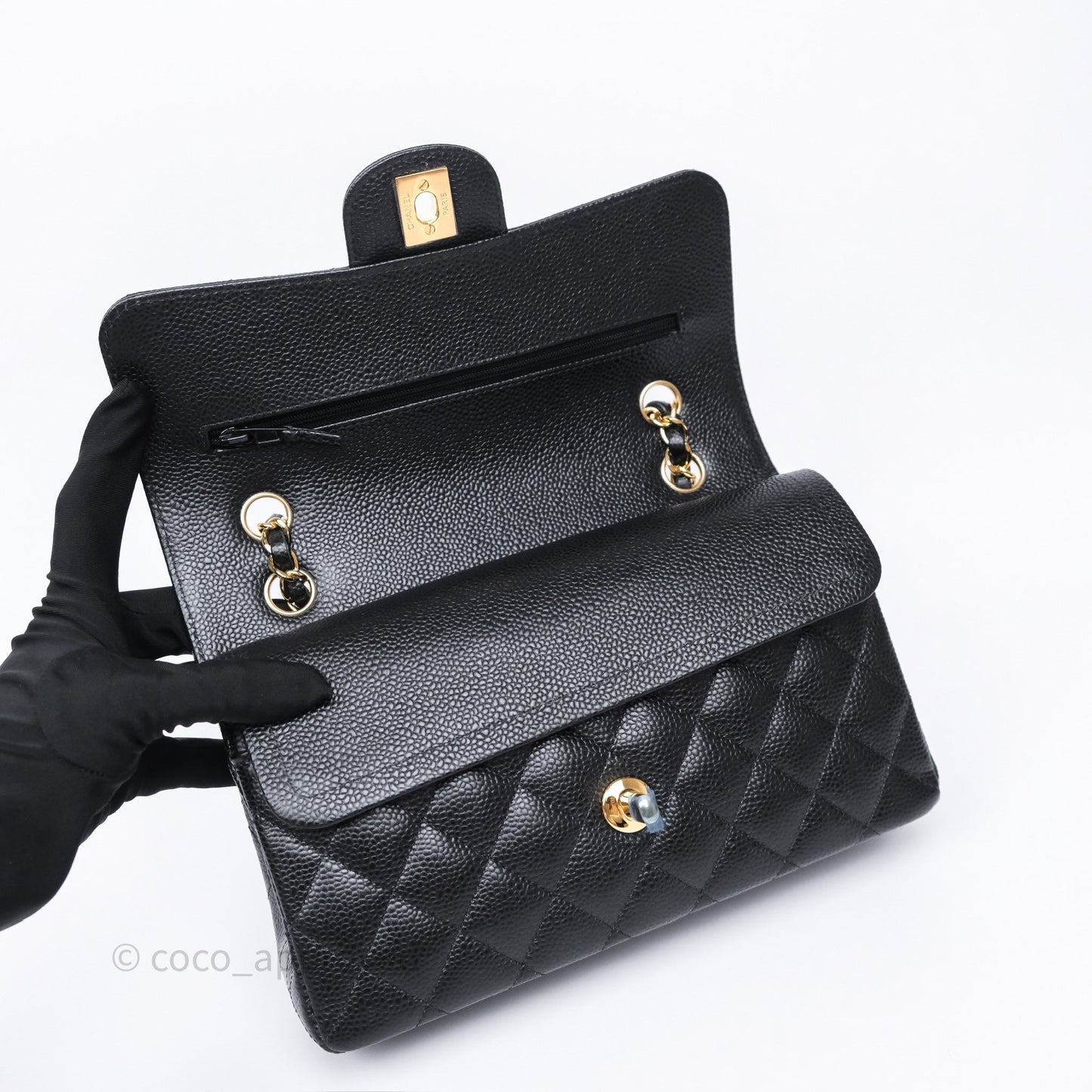 Chanel Small Classic Flap Quilted Black Caviar Gold Hardware