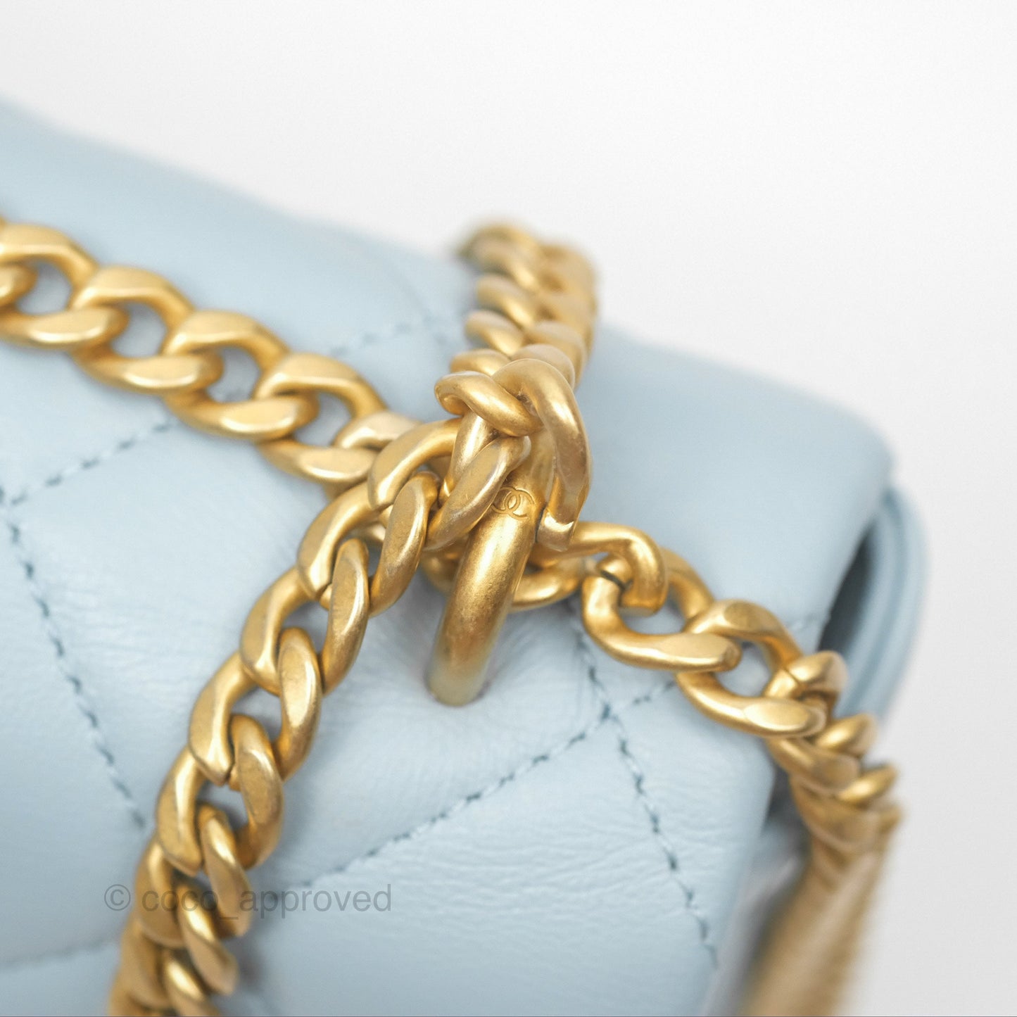 Chanel Quilted Enamel Pending CC Small Square Flap Baby Blue Lambskin 22P