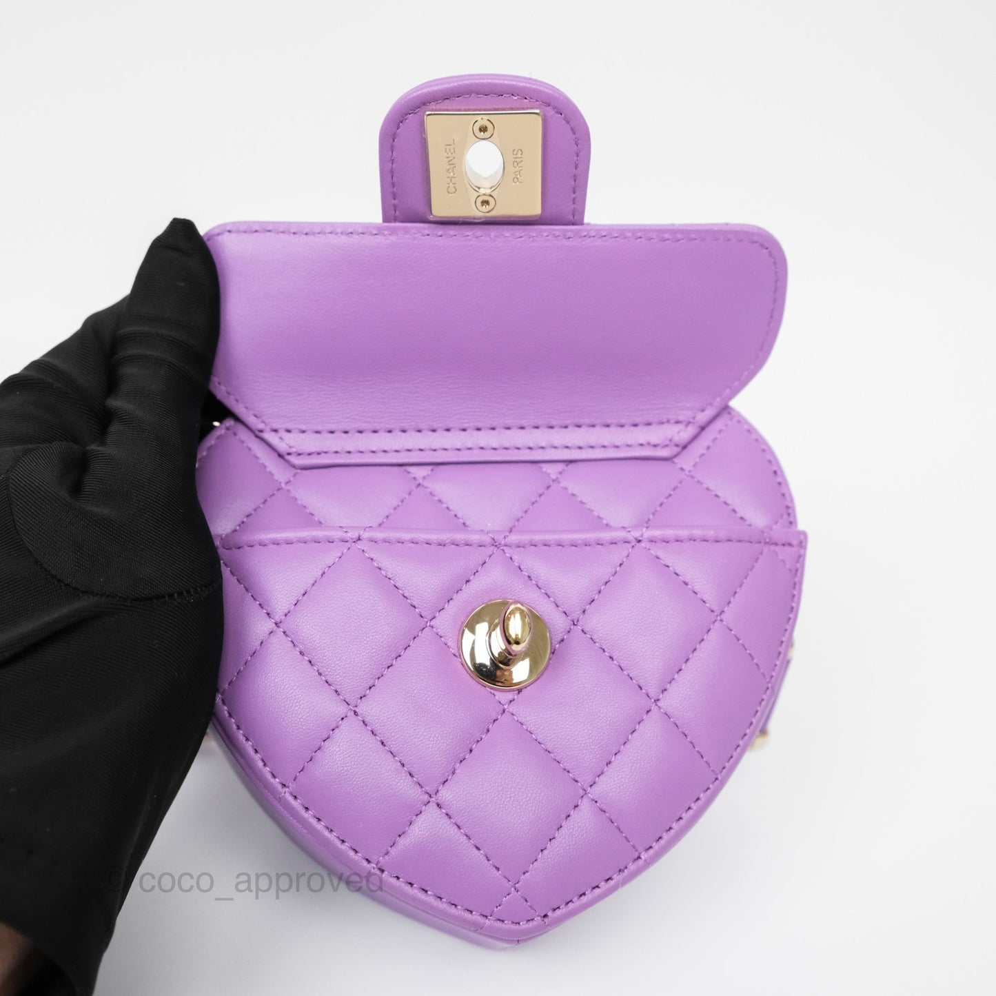 Chanel Small Heart Bag Purple Lambskin Gold Hardware 22S