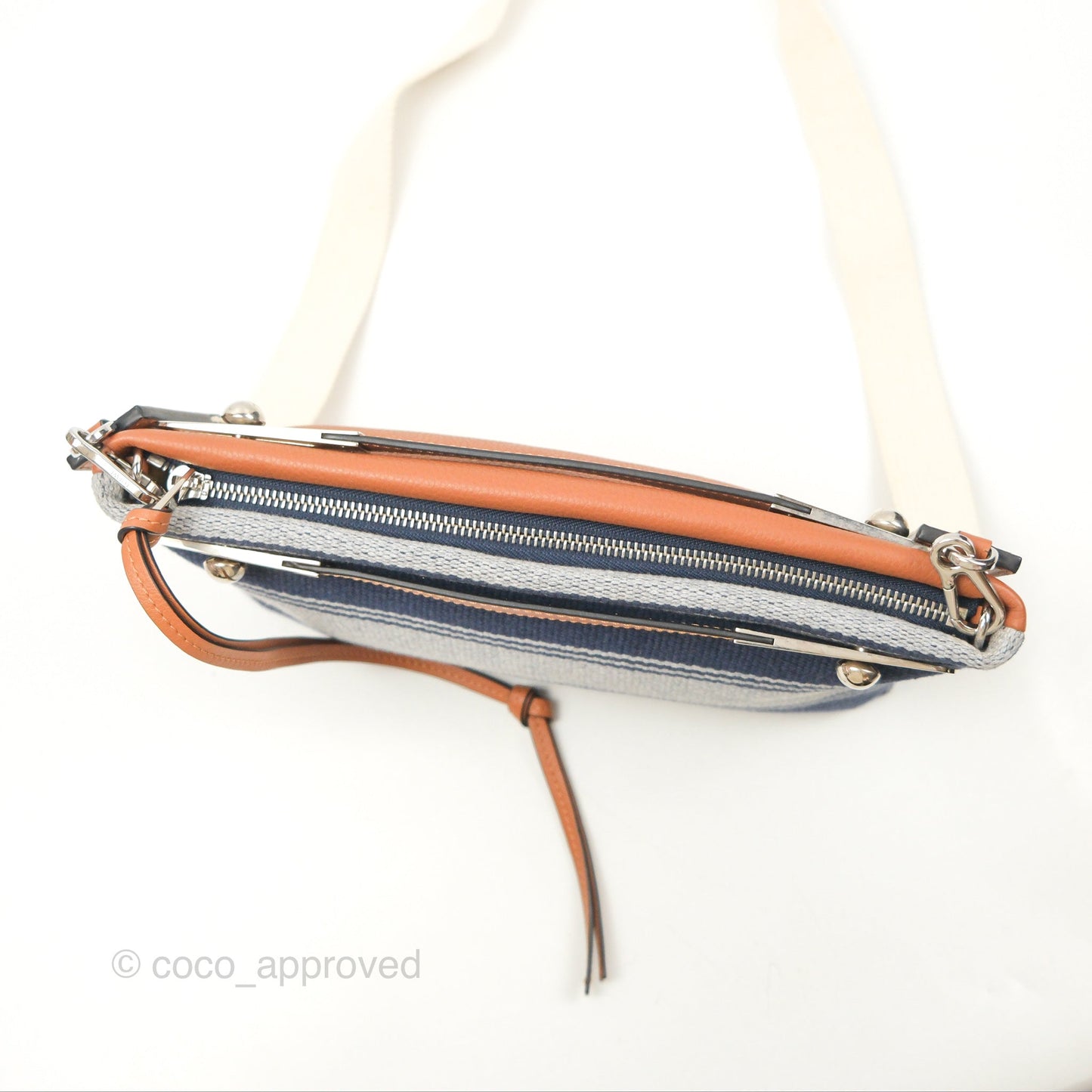 Loewe Small Missy Bag Striped Blue Grey Canvas Tan Leather