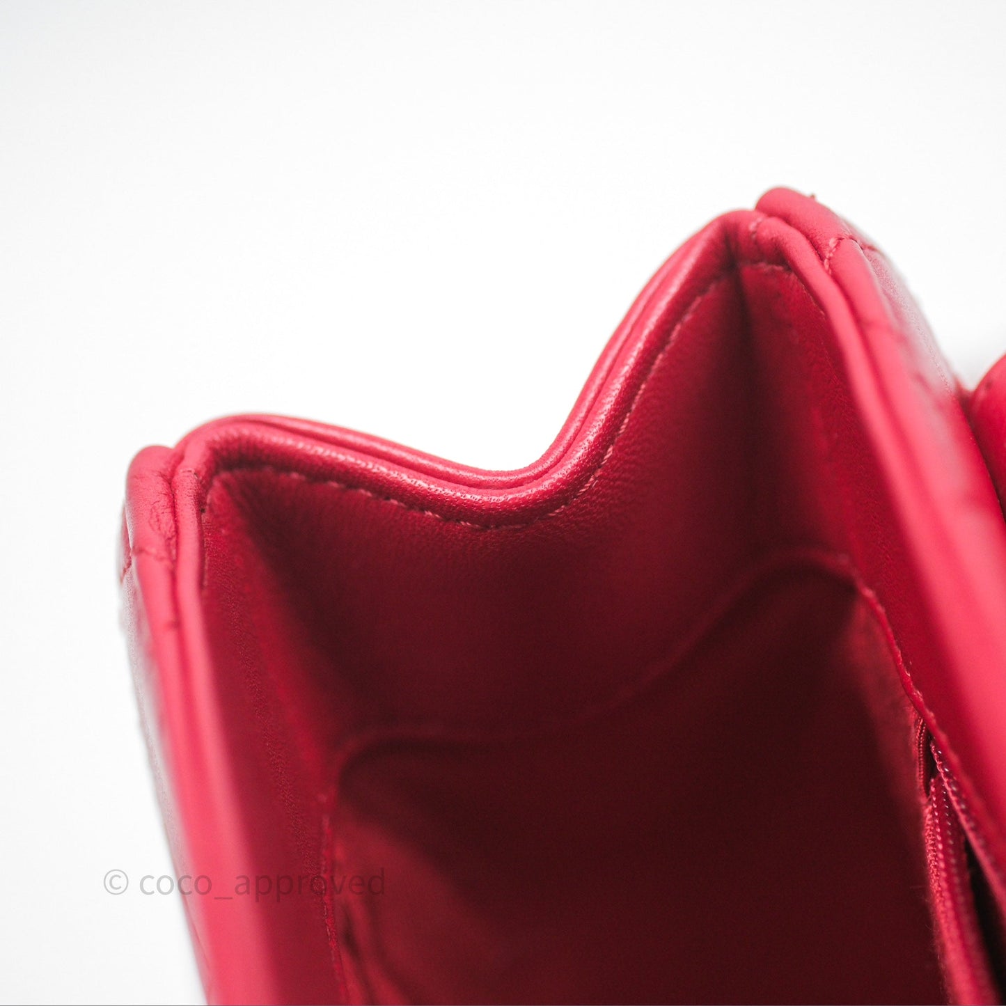 Chanel Quilted Flap Bag  with Pearl Logo Top Handle Red Lambskin Aged Gold Hardware