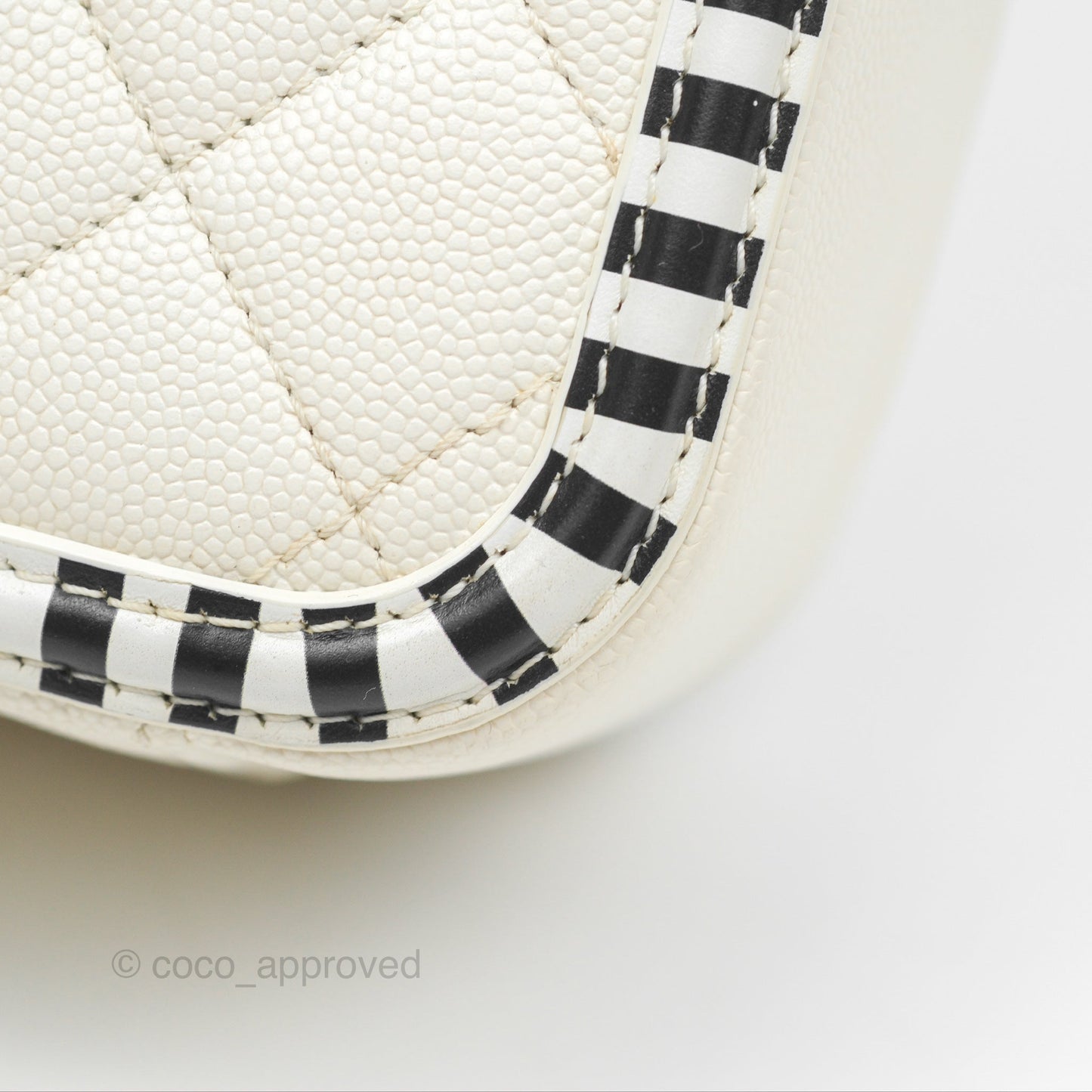 Chanel Quilted Medium CC Filigree Vanity Case White Black Stripe Caviar Silver Hardware