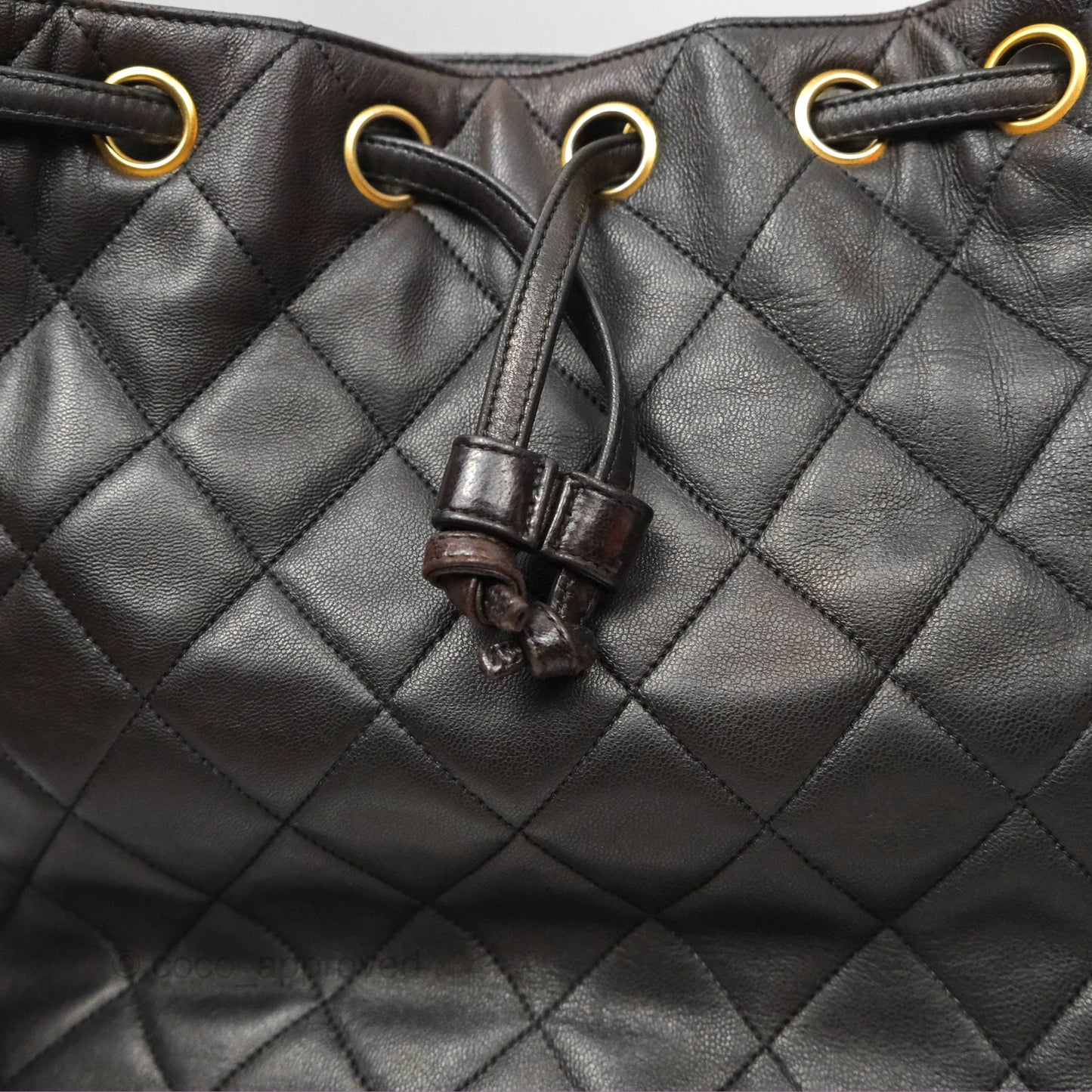 Chanel Vintage Drawstring Bucket Bag Black Lambskin Gold Hardware