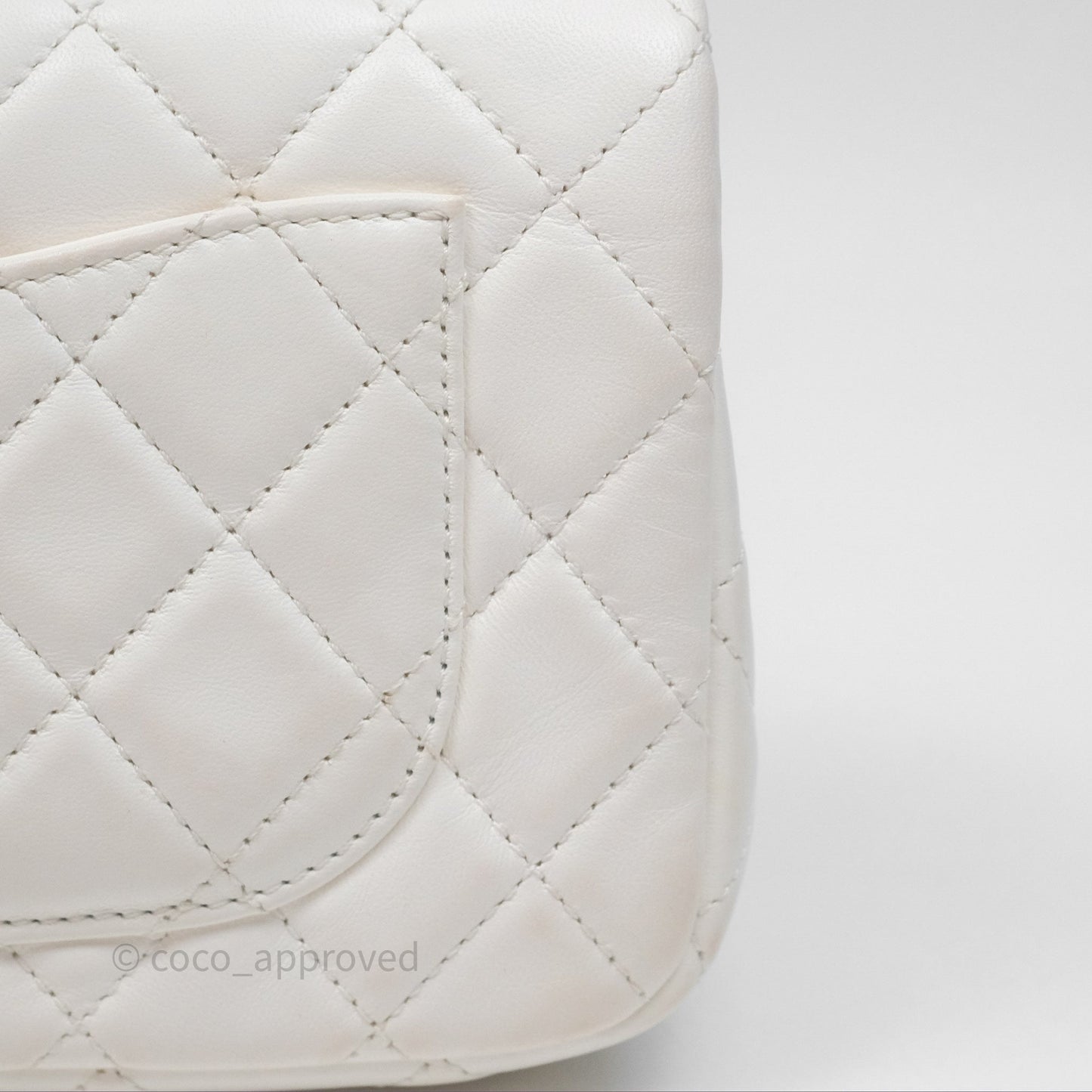 Chanel Mini Rectangular Pearl Crush Quilted White Lambskin Aged Gold Hardware