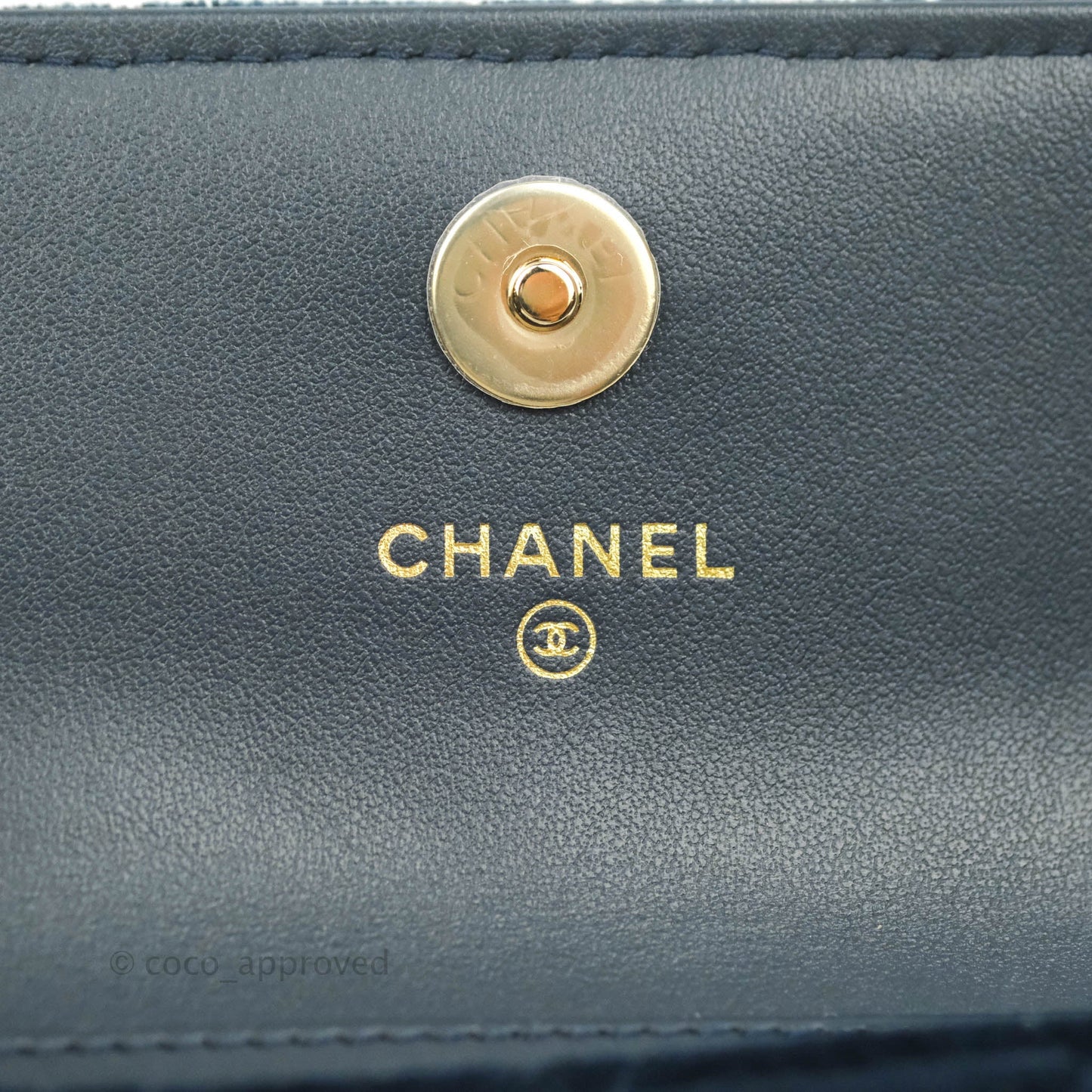 Chanel Crystal Pearl Crush Card Holder Navy Velvet Aged Gold Hardware