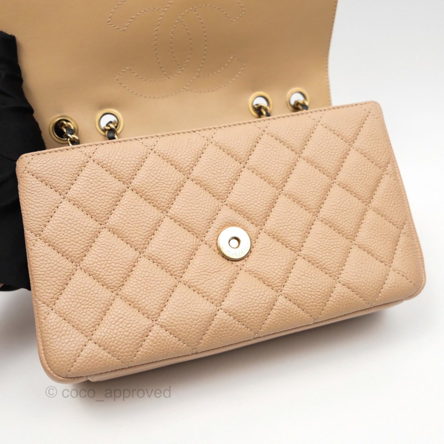 Chanel Small CC Filigree Flap Quilted Beige Black Caviar