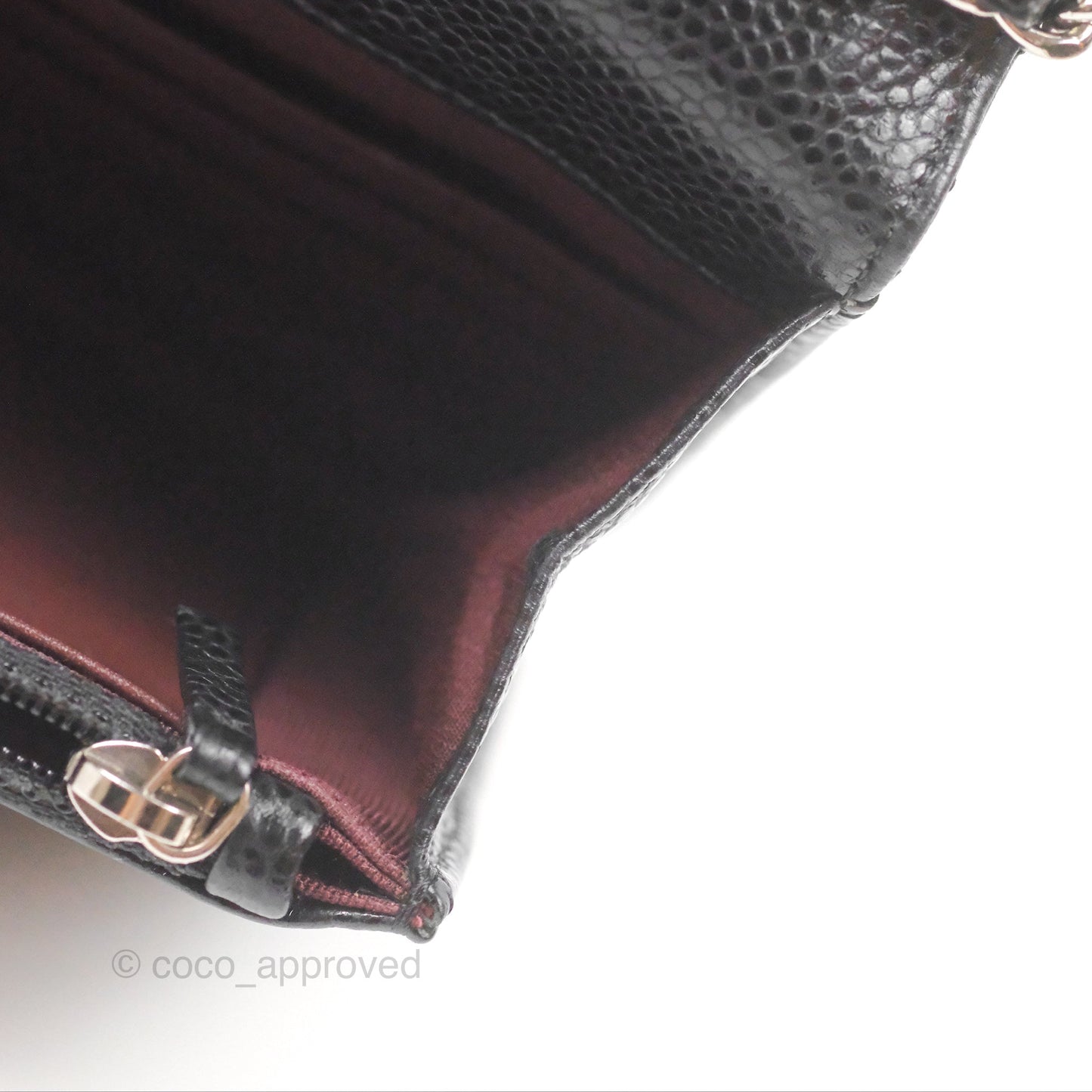 Chanel Quilted Classic Wallet On Chain WOC Black Caviar Silver Hardware