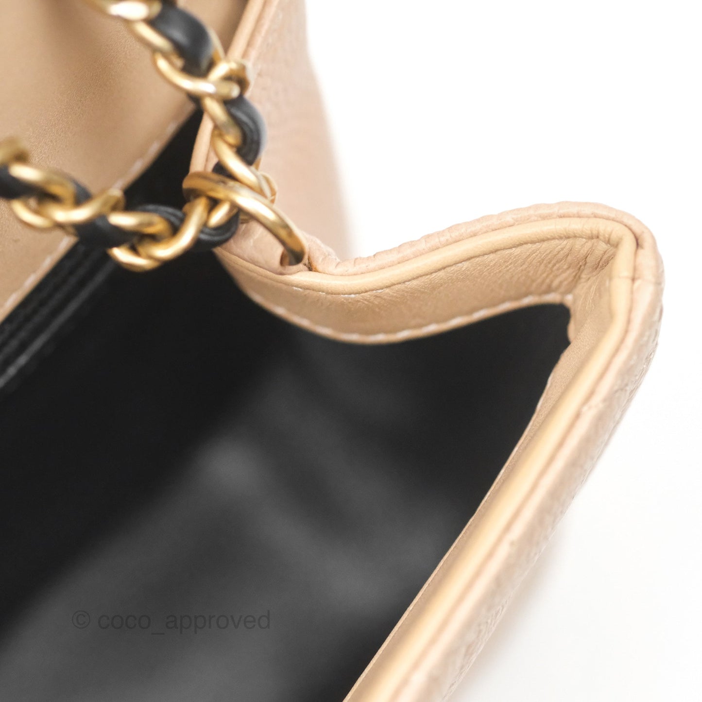 Chanel Small CC Filigree Flap Quilted Beige Black Caviar
