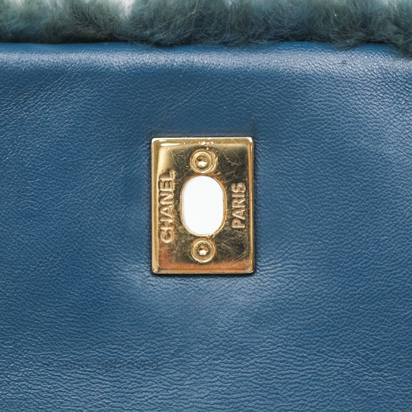Chanel Top Handle Bag Green Blue Orylag Fur 17A