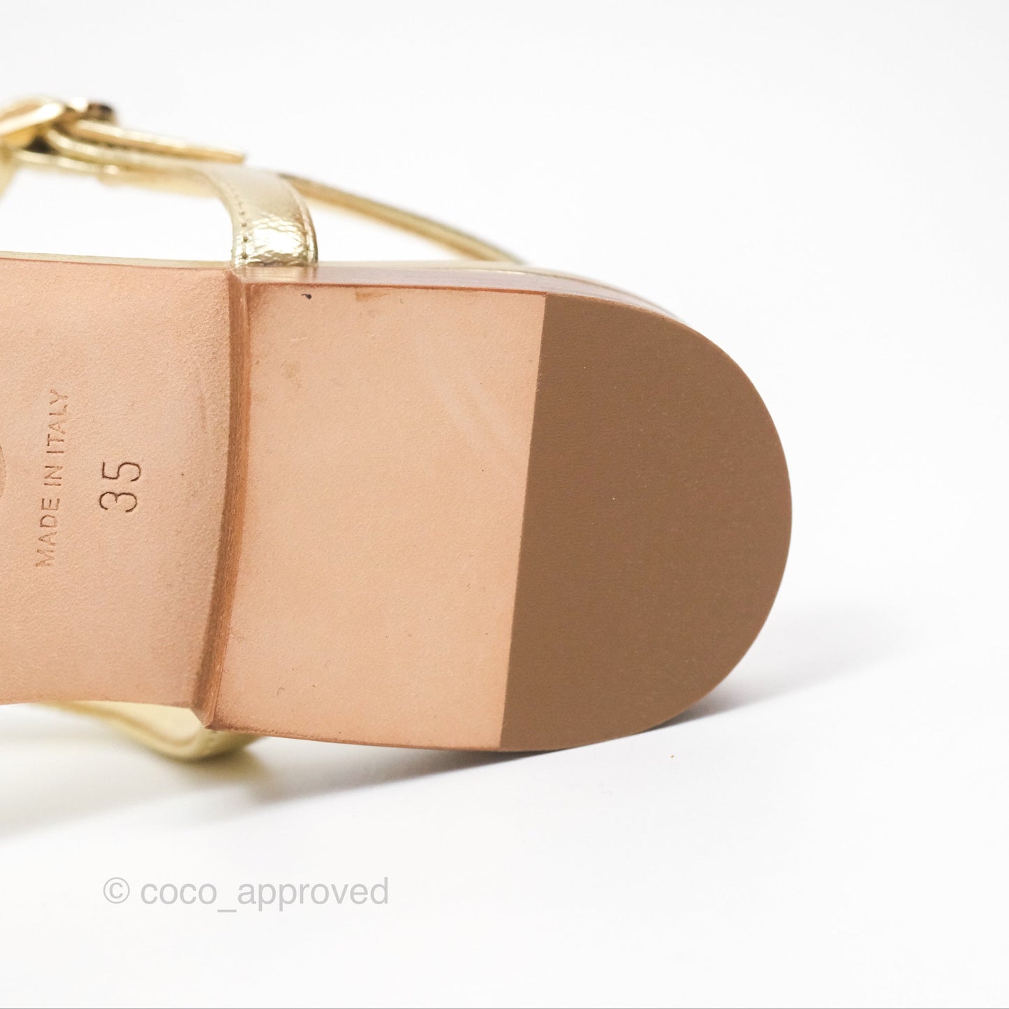 Chanel CC  Gold Metallic Leather Stone Thong Sandals Size 35