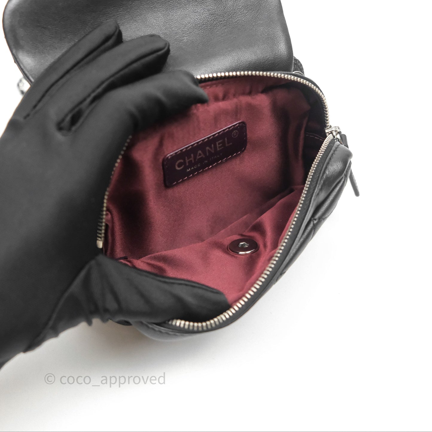 Chanel Mini Quilted Double Pouch Bag Lambskin Sliver Hardware