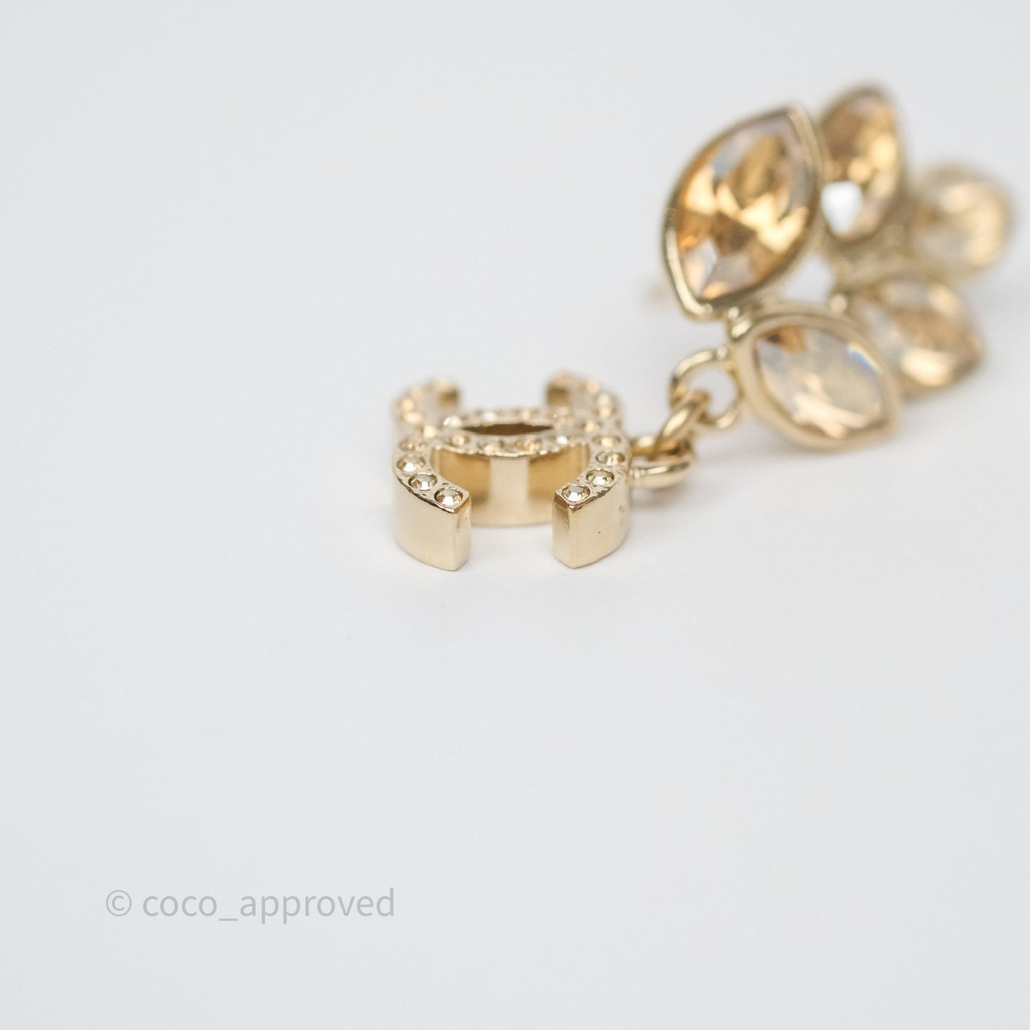 Chanel Crystal Leafy CC Earrings Gold Tone 22K