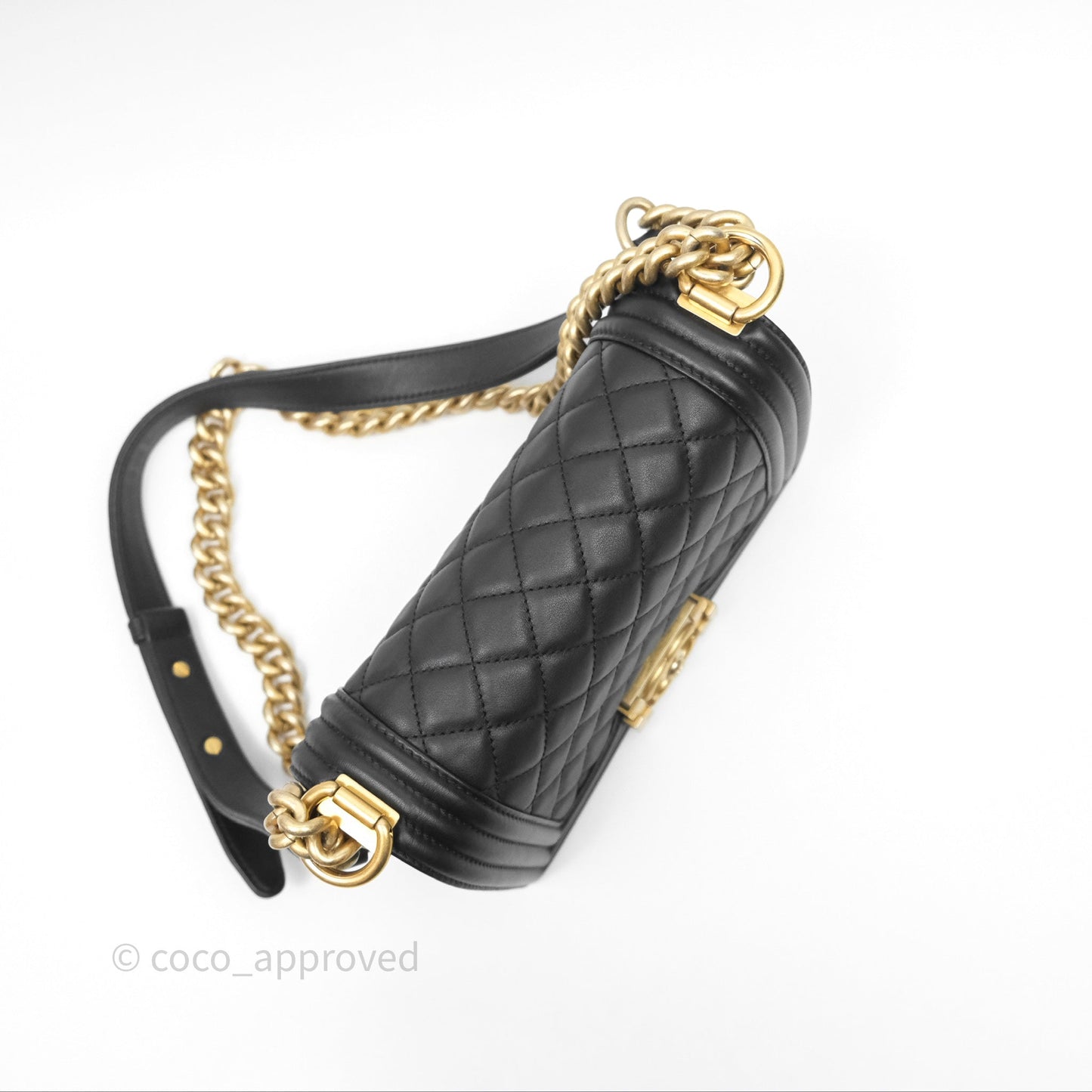 Chanel Small Boy Black Calfskin Aged Gold Hardware