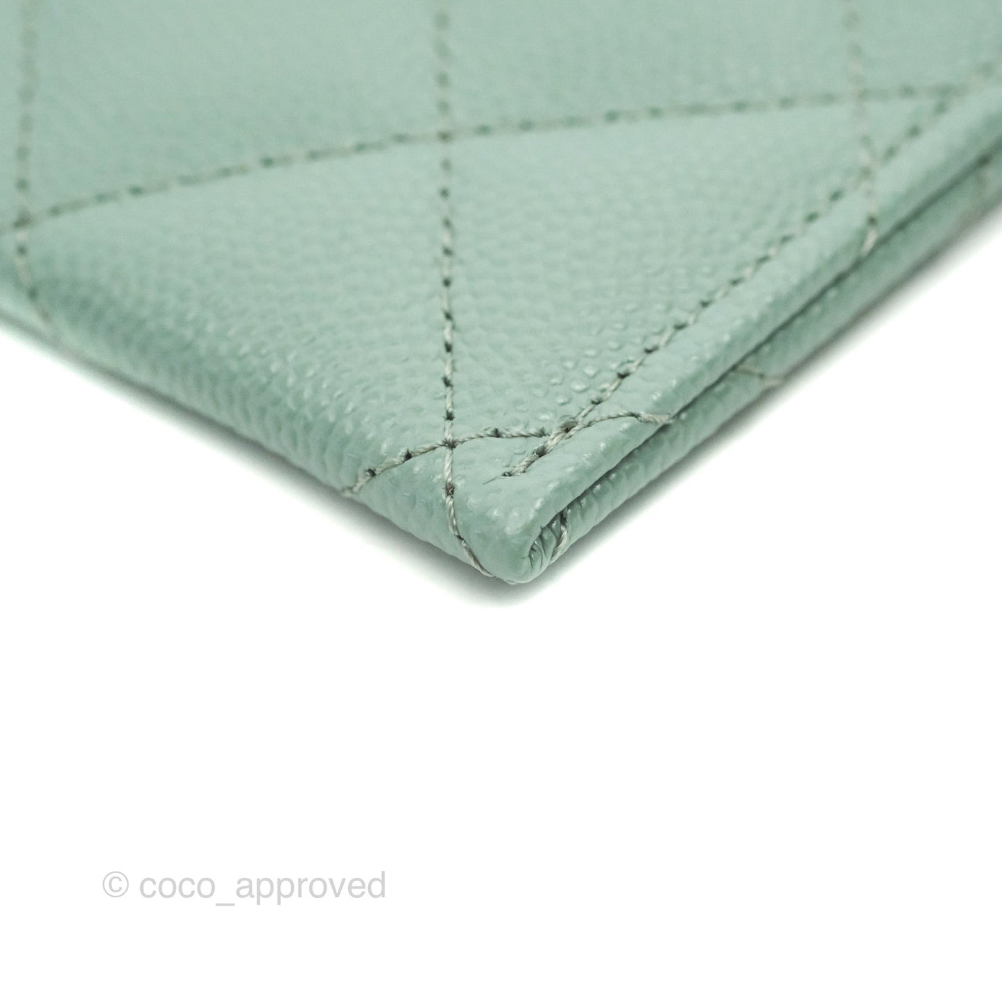 Chanel Classic Flat Card Holder Blue Tiffany Green Caviar Gold Hardware
