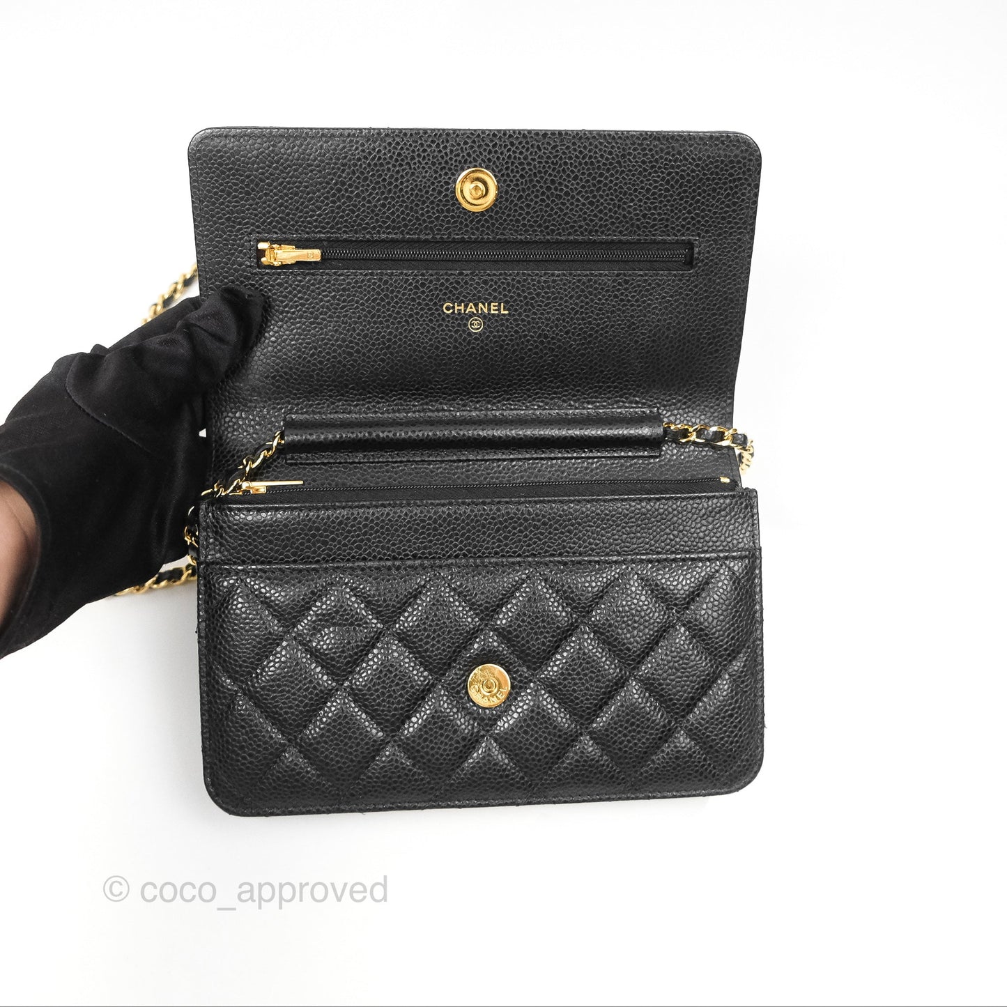 Chanel Classic Wallet On Chain WOC Quilted Black Caviar Gold Hardware