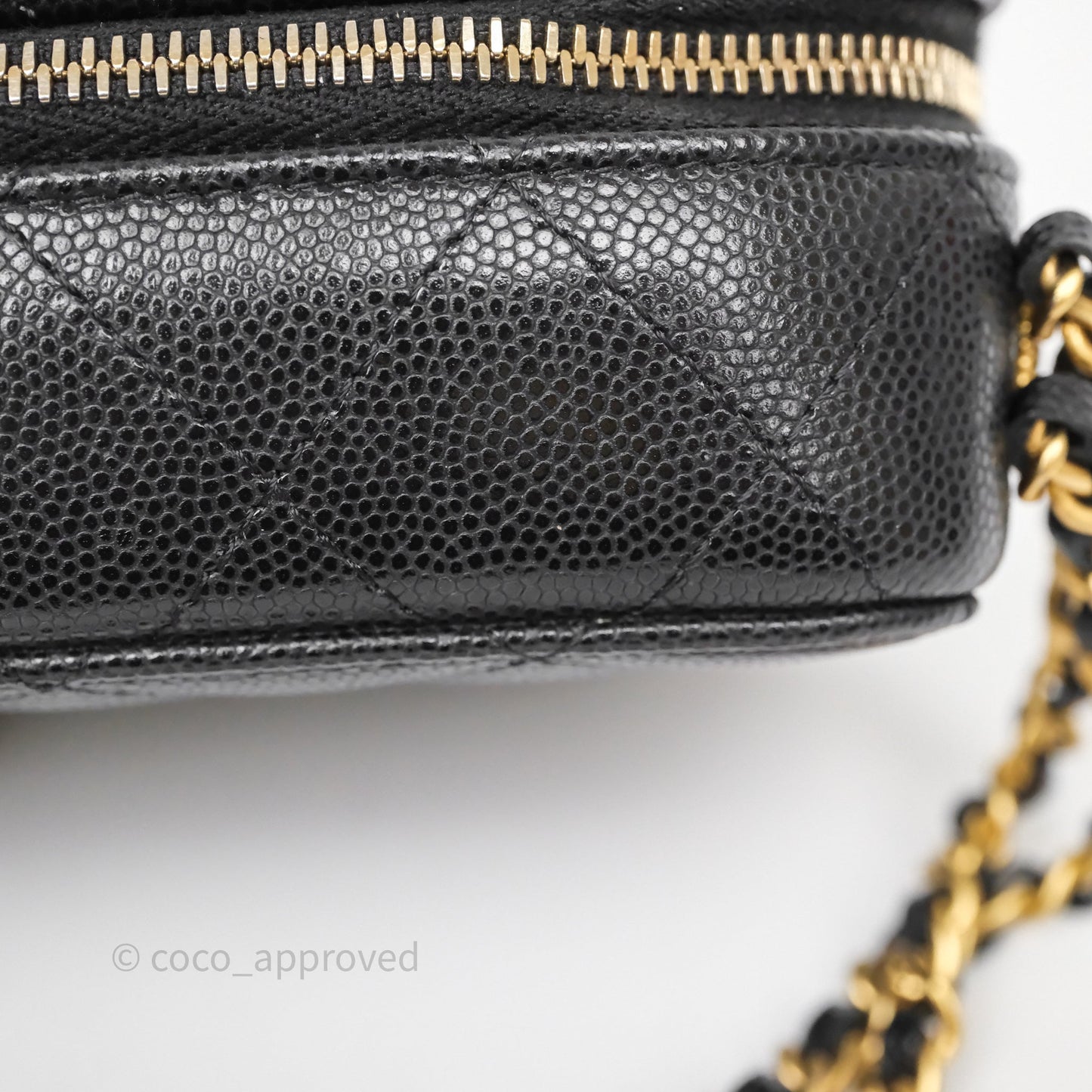 Chanel Quilted CC Coins Purse Chain Camera Case Black Caviar Aged Gold Hardware
