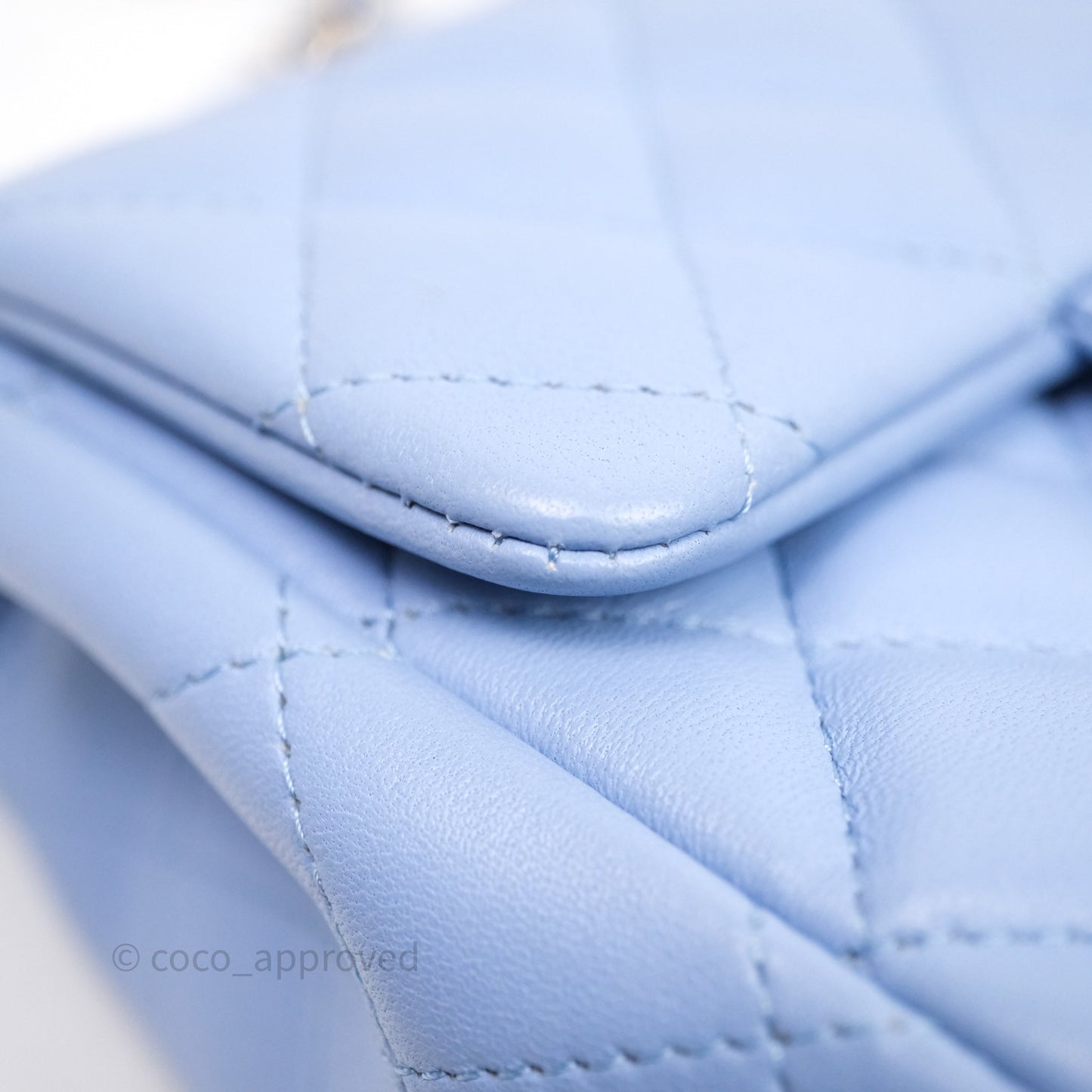 Chanel Mini Square Quilted Sky Blue Lambskin Gold Hardware