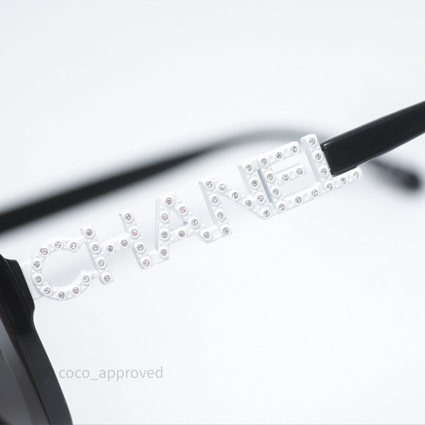 Chanel Acetate Strass Square Polarized Sunglasses Black/ White