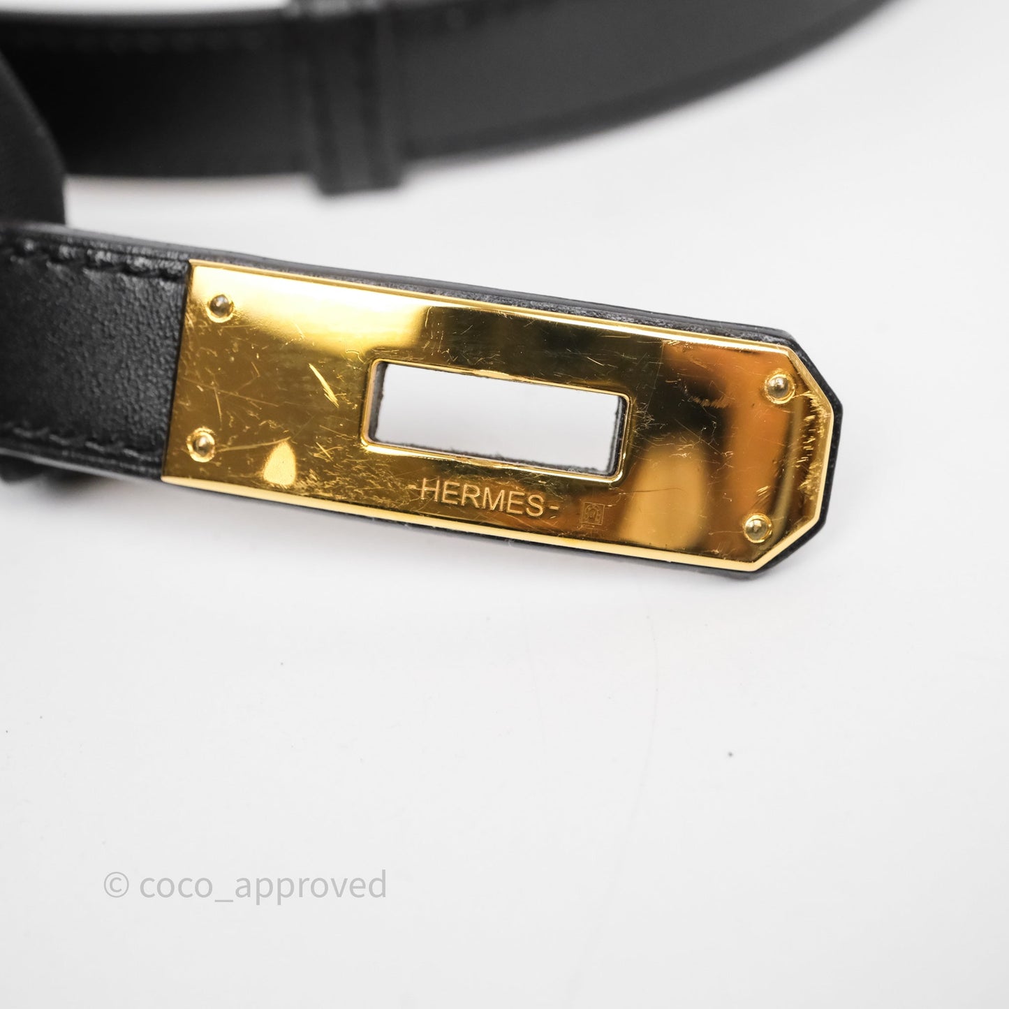Hermès Kelly Buckle Belt Black Noir 89 Box Leather Gold Hardware