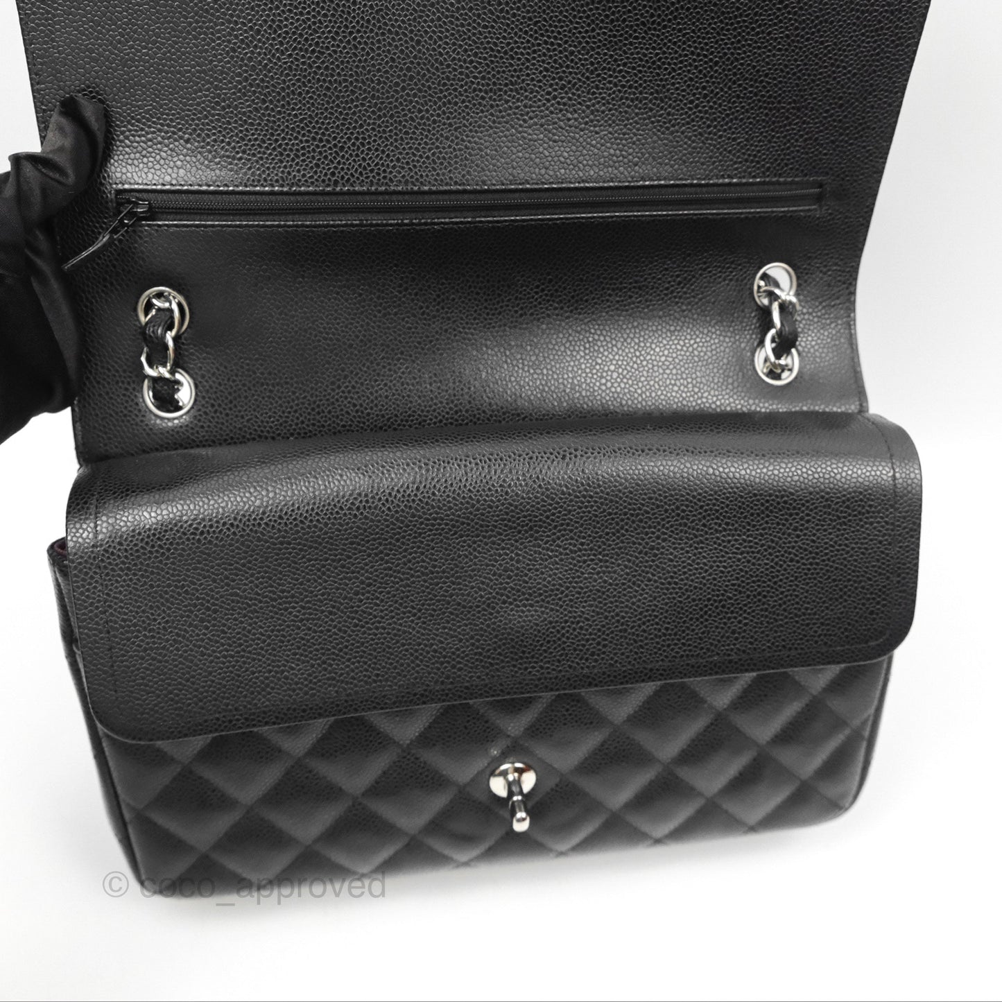 Chanel Jumbo Double Flap Black Caviar Silver Hardware⁣⁣