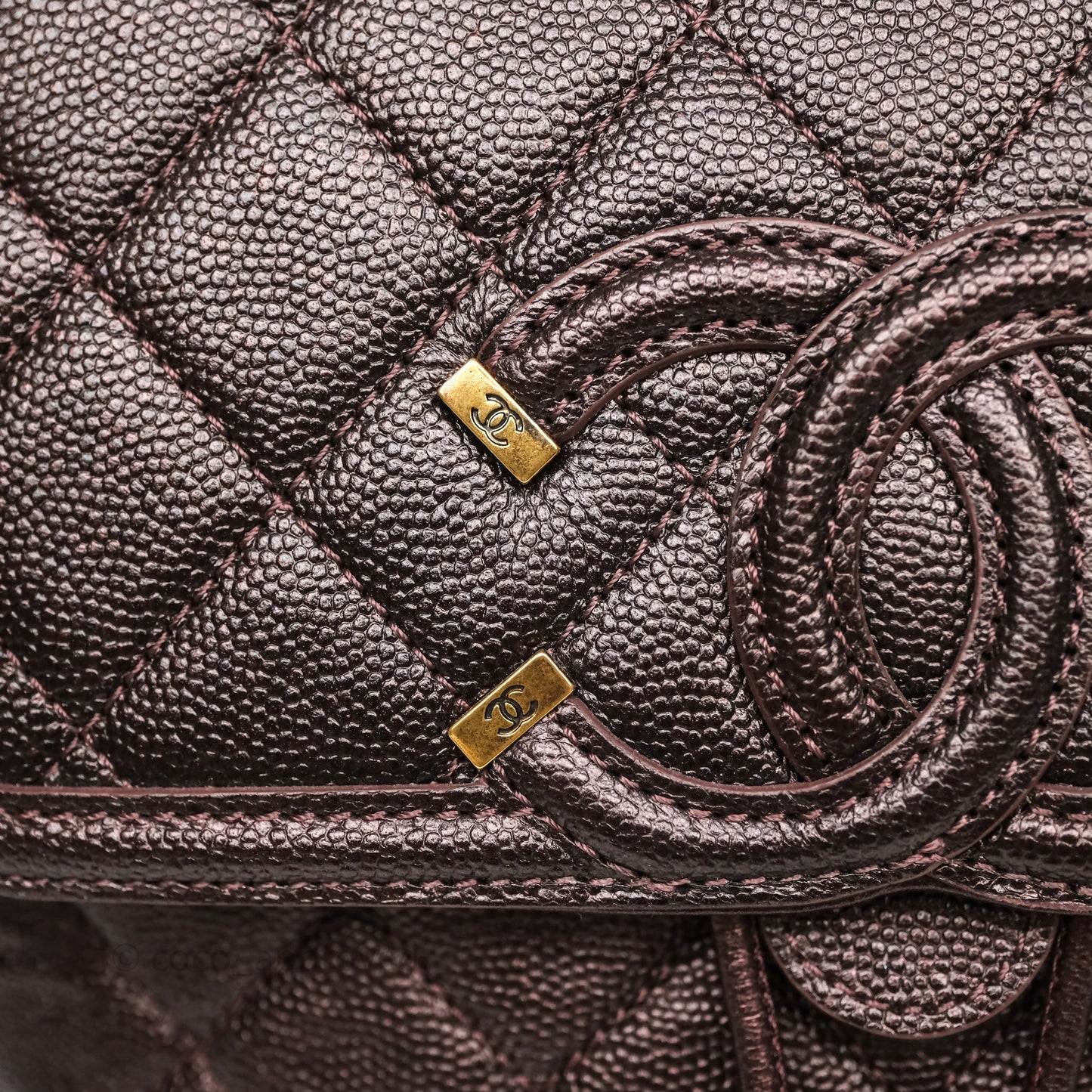 Chanel Quilted Filigree Backpack Purple Iridescent Burgundy Caviar Aged Gold Hardware